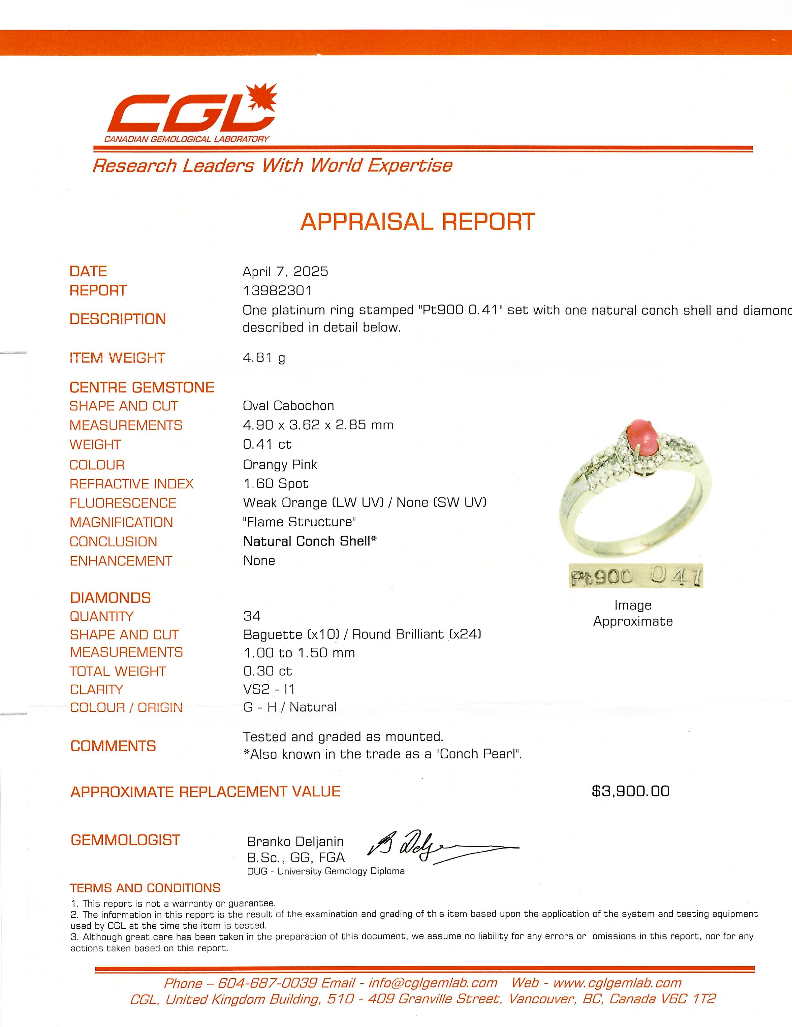 Conch Pearl & Diamond Halo Ring | 0.41ct, 0.30ctw | SZ 6