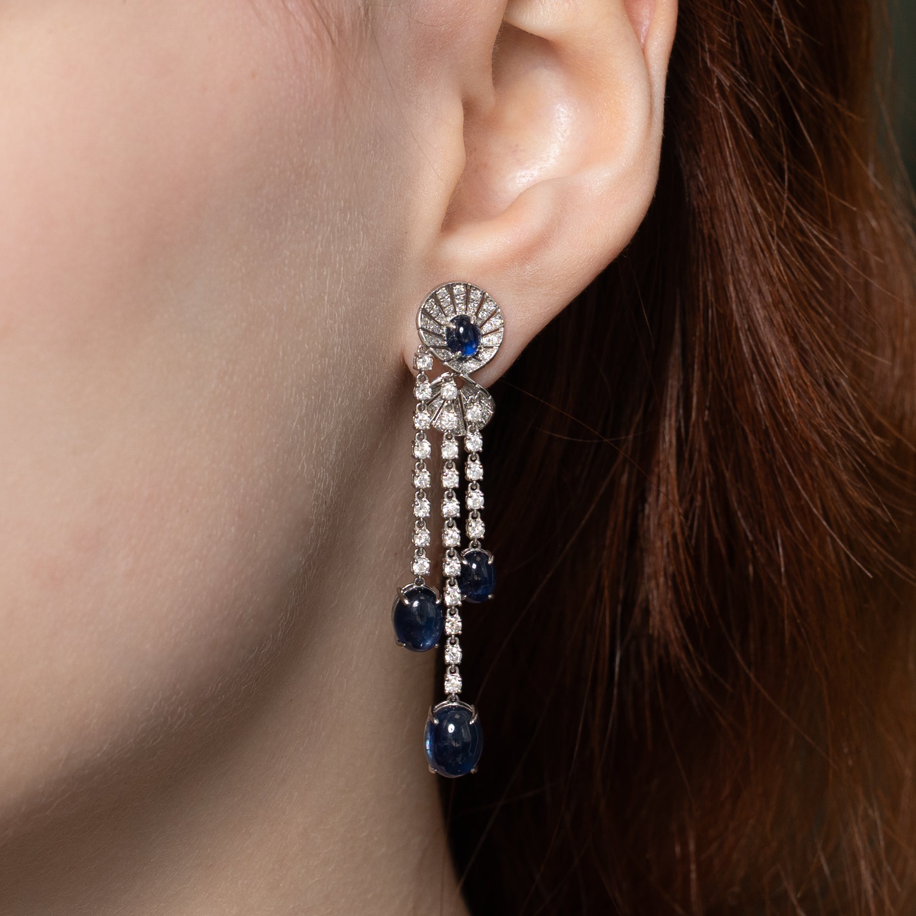 Royal Blue Sapphire & Diamond Accented Dangling Earrings | 12.18ctw, 1.88ctw