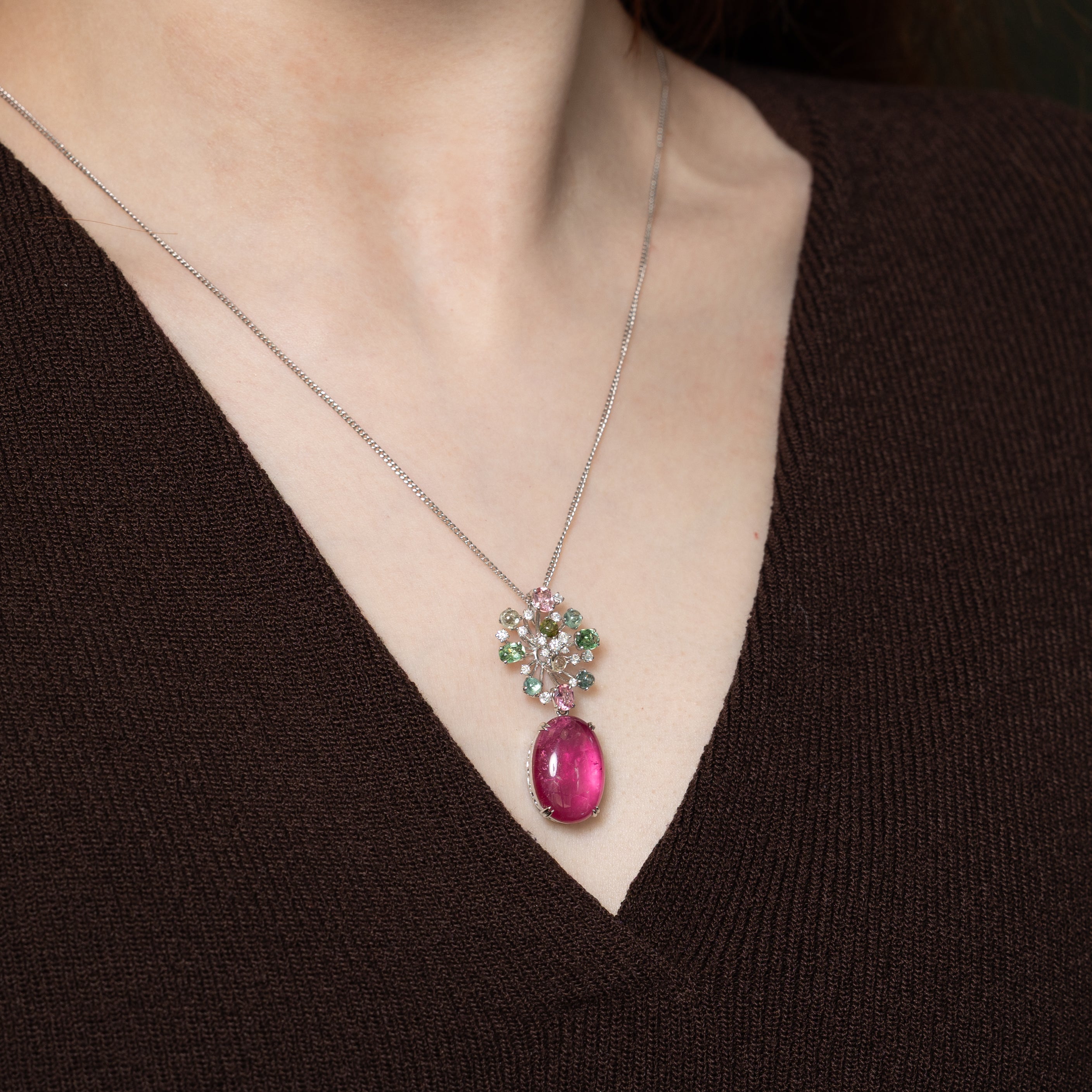 18k Multicolour Tourmaline & Diamond Convertible Pendant/Drop Earrings | 25.60ctw, 0.70ctw