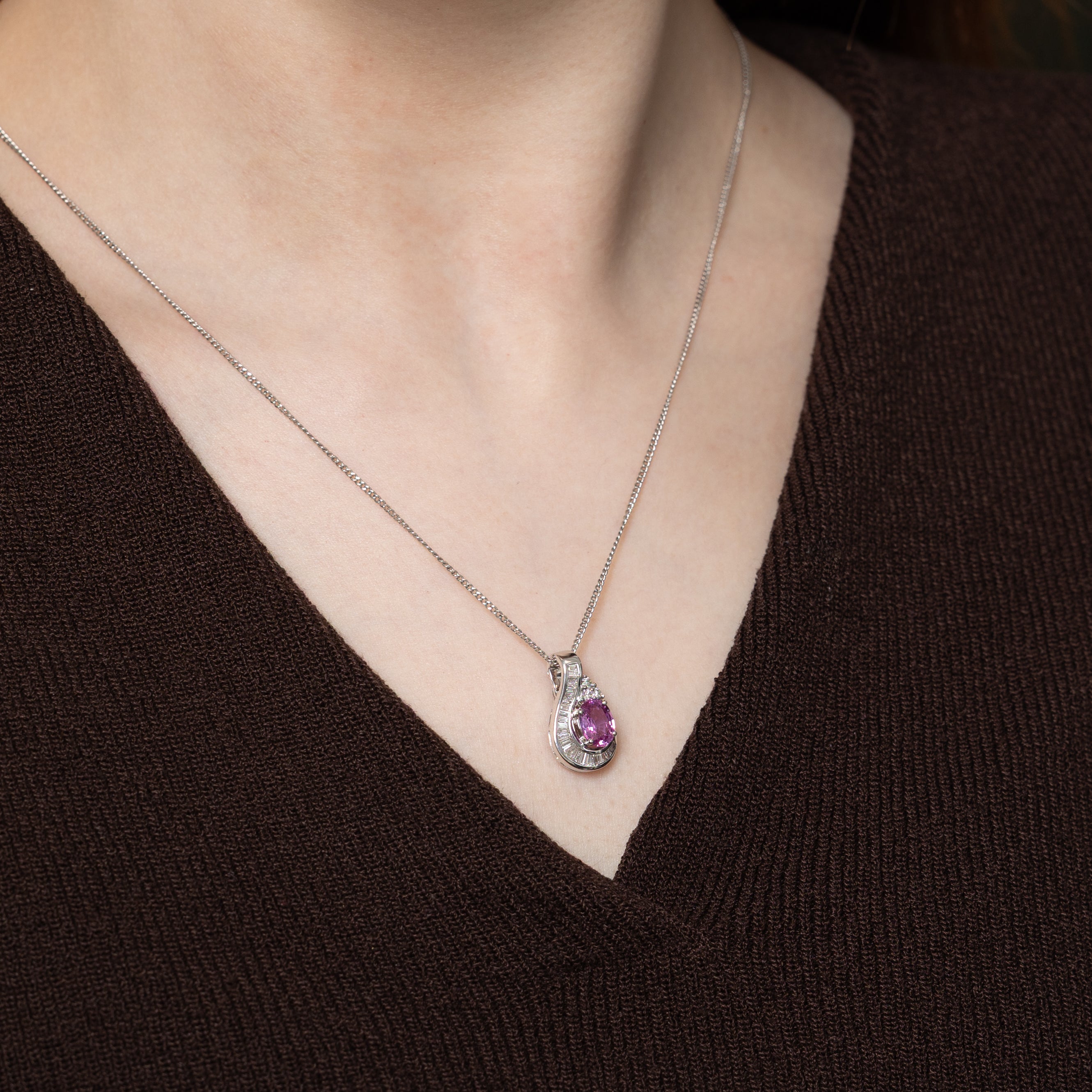 Unheated Reddish-Purple Sapphire & Diamond Waterfall Pendant | 1.22ct | 0.61ctw
