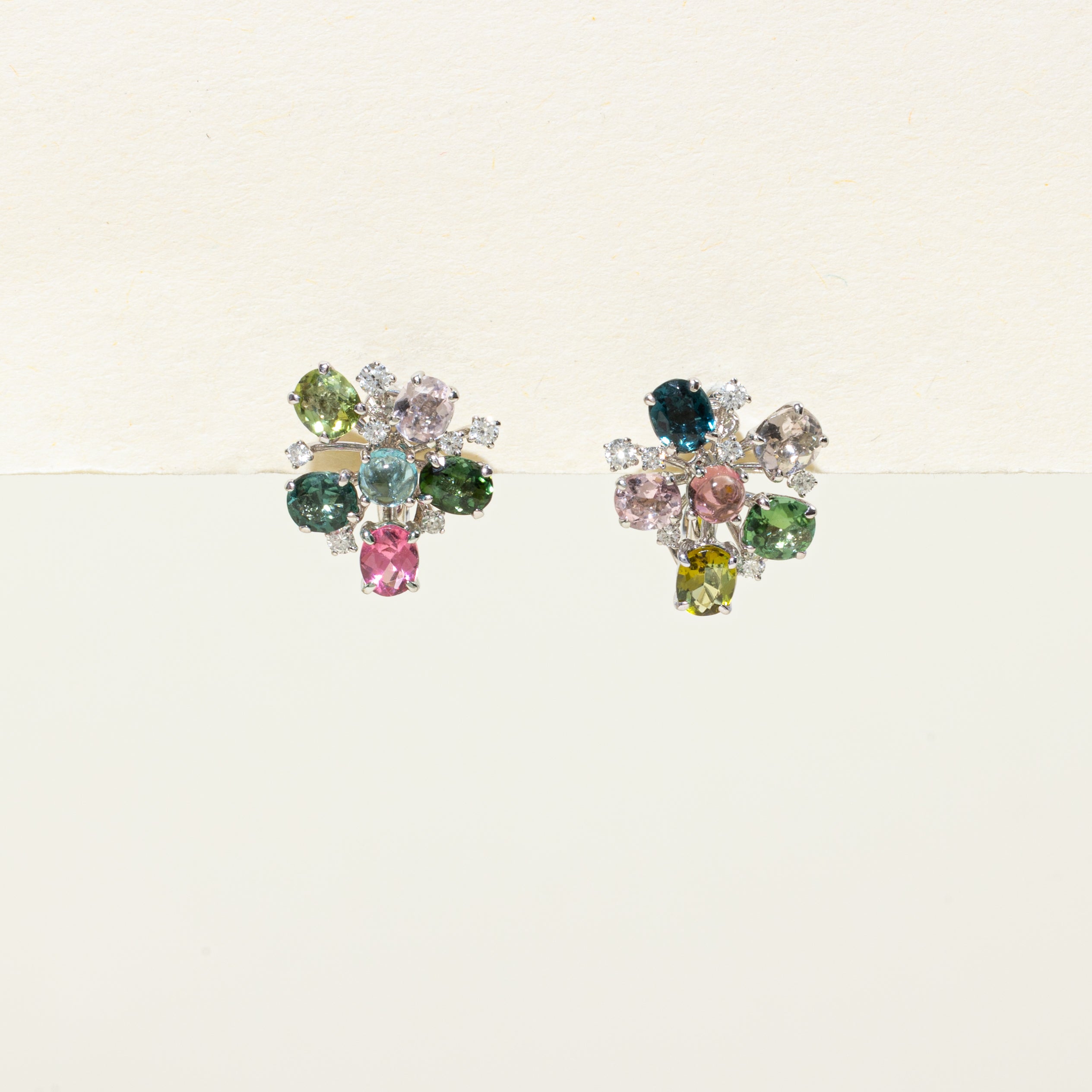18k Multicolour Tourmaline & Diamond Convertible Pendant/Drop Earrings | 25.60ctw, 0.70ctw