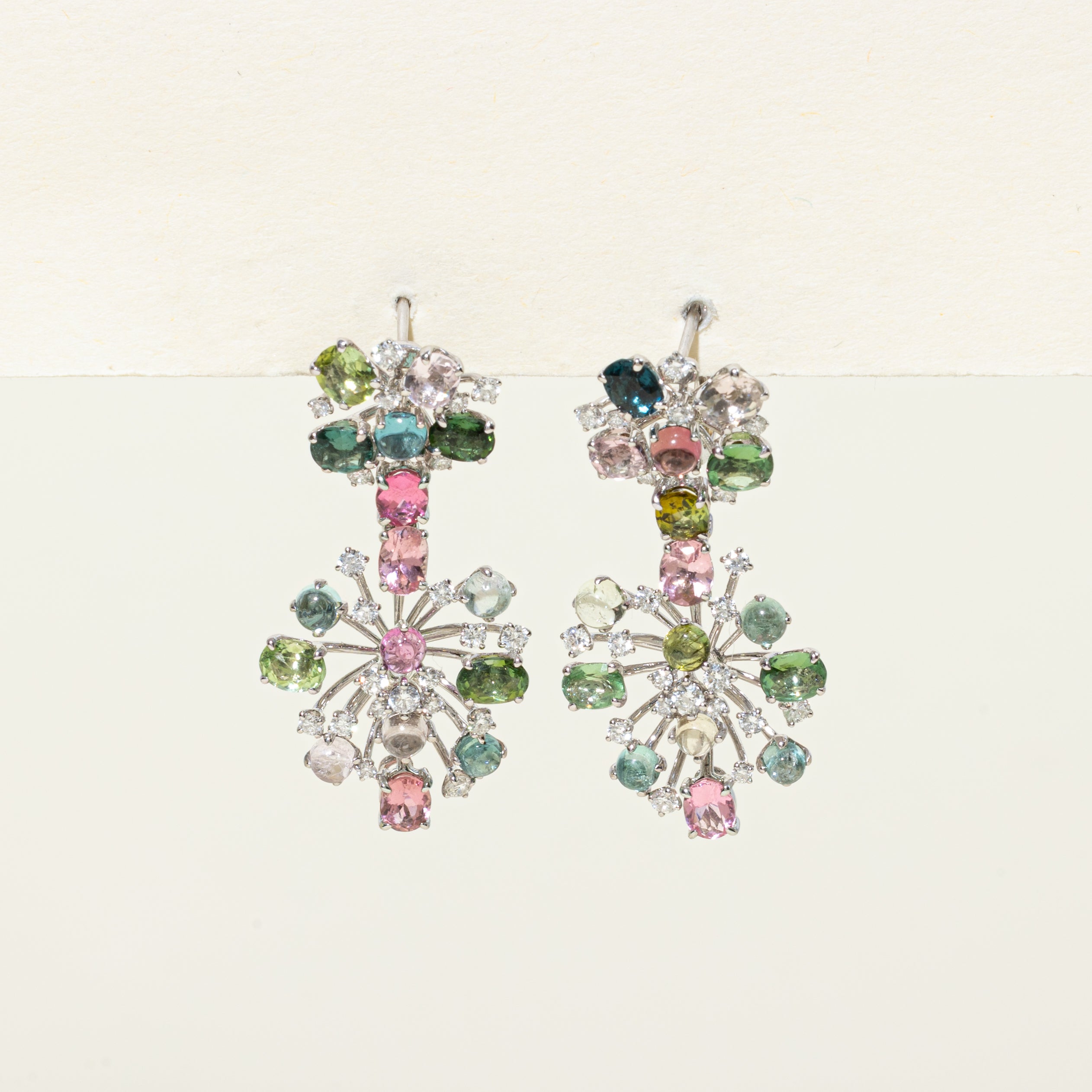 18k Multicolour Tourmaline & Diamond Convertible Pendant/Drop Earrings | 25.60ctw, 0.70ctw