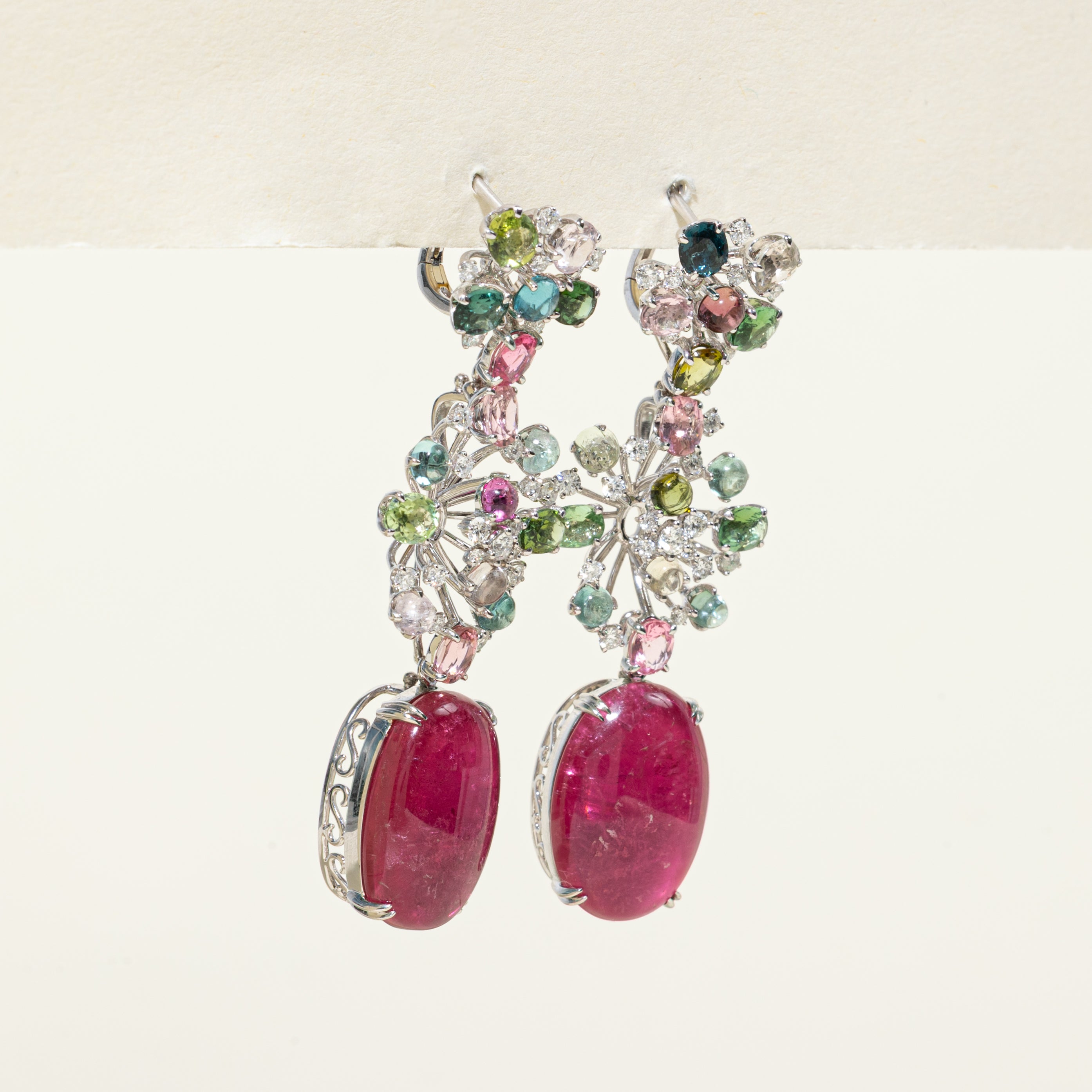 18k Multicolour Tourmaline & Diamond Convertible Pendant/Drop Earrings | 25.60ctw, 0.70ctw