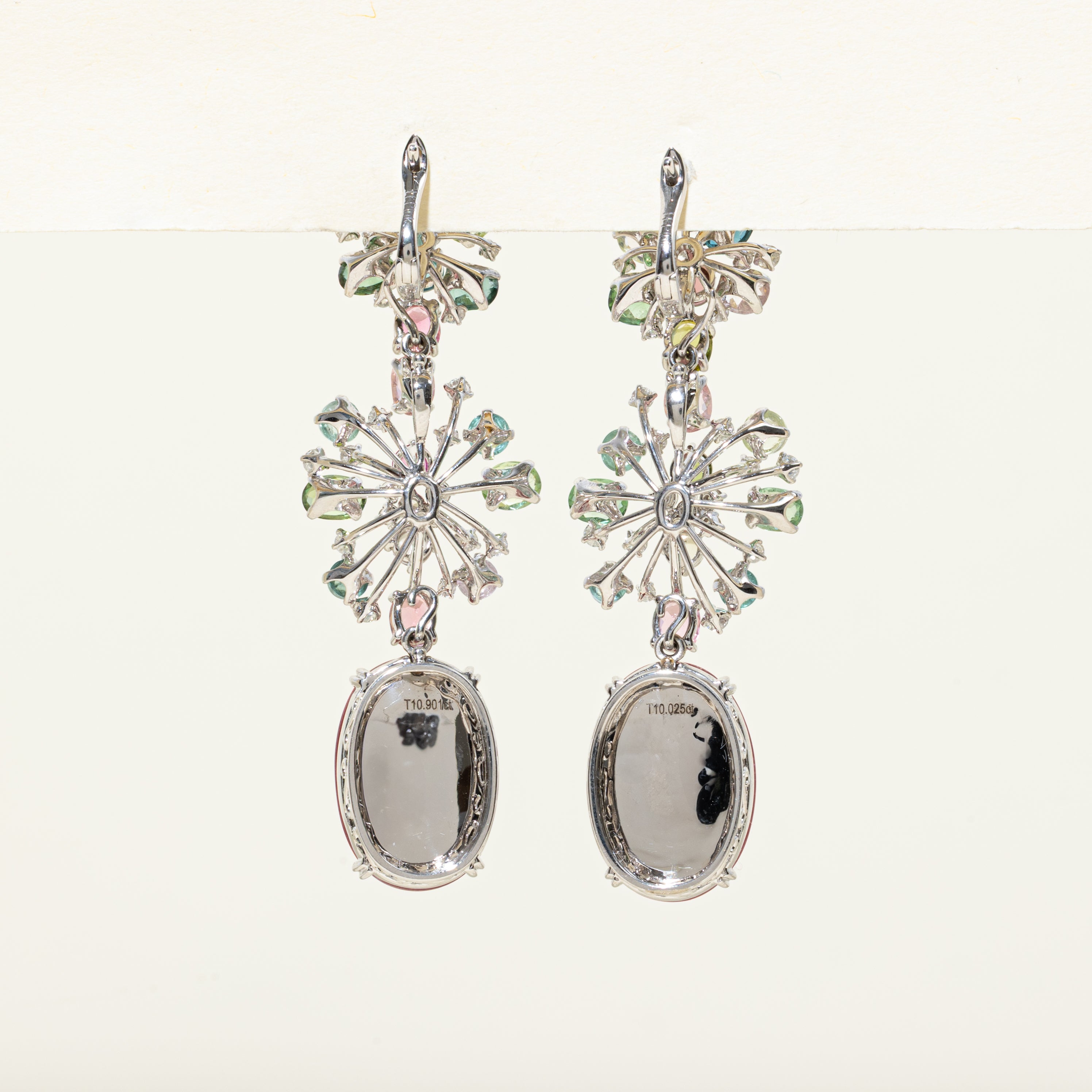 18k Multicolour Tourmaline & Diamond Convertible Pendant/Drop Earrings | 25.60ctw, 0.70ctw