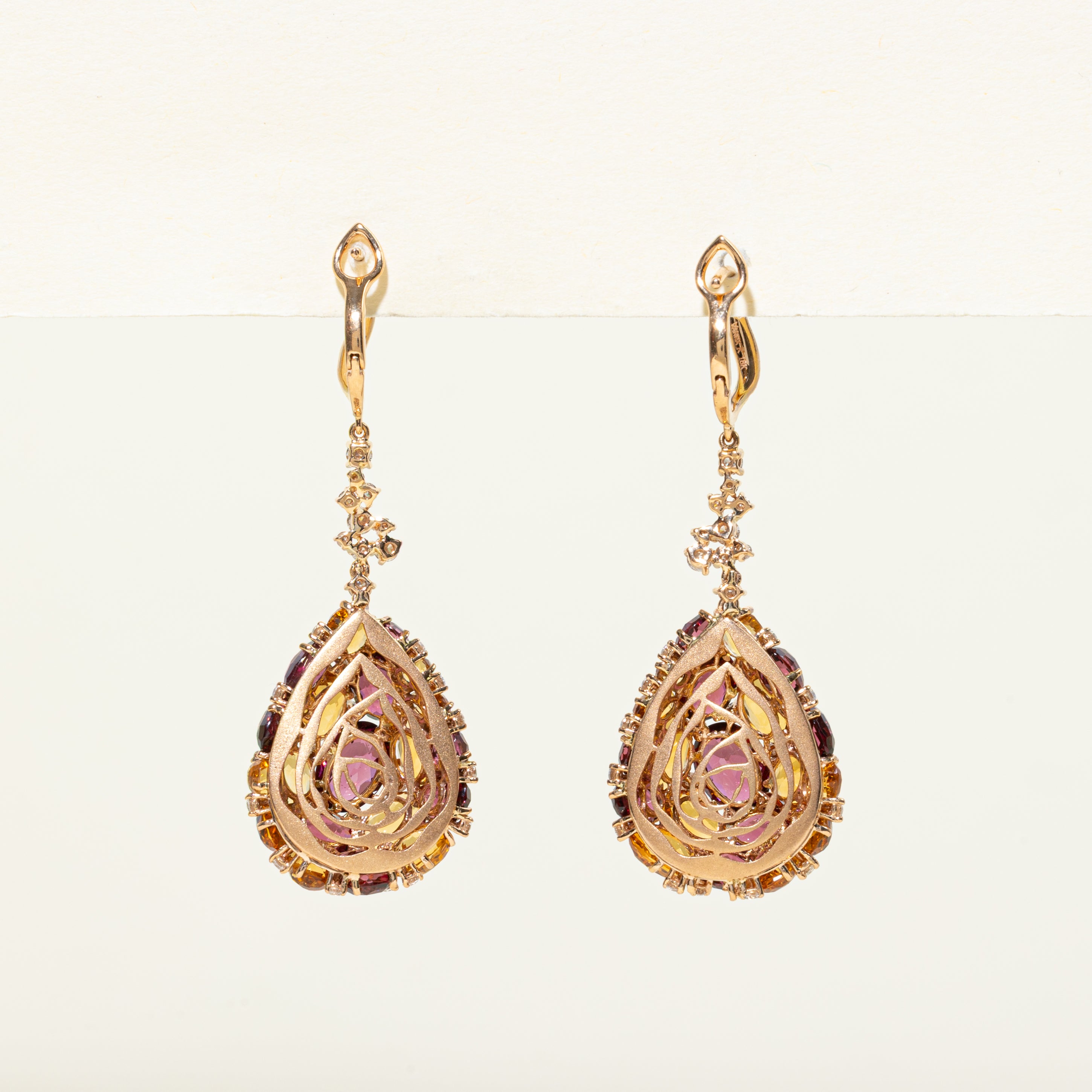 'Vanna K' Purple Garnet, Citrine & Diamond Cluster Drop Earrings | 27.80ctw, 1.10ctw |
