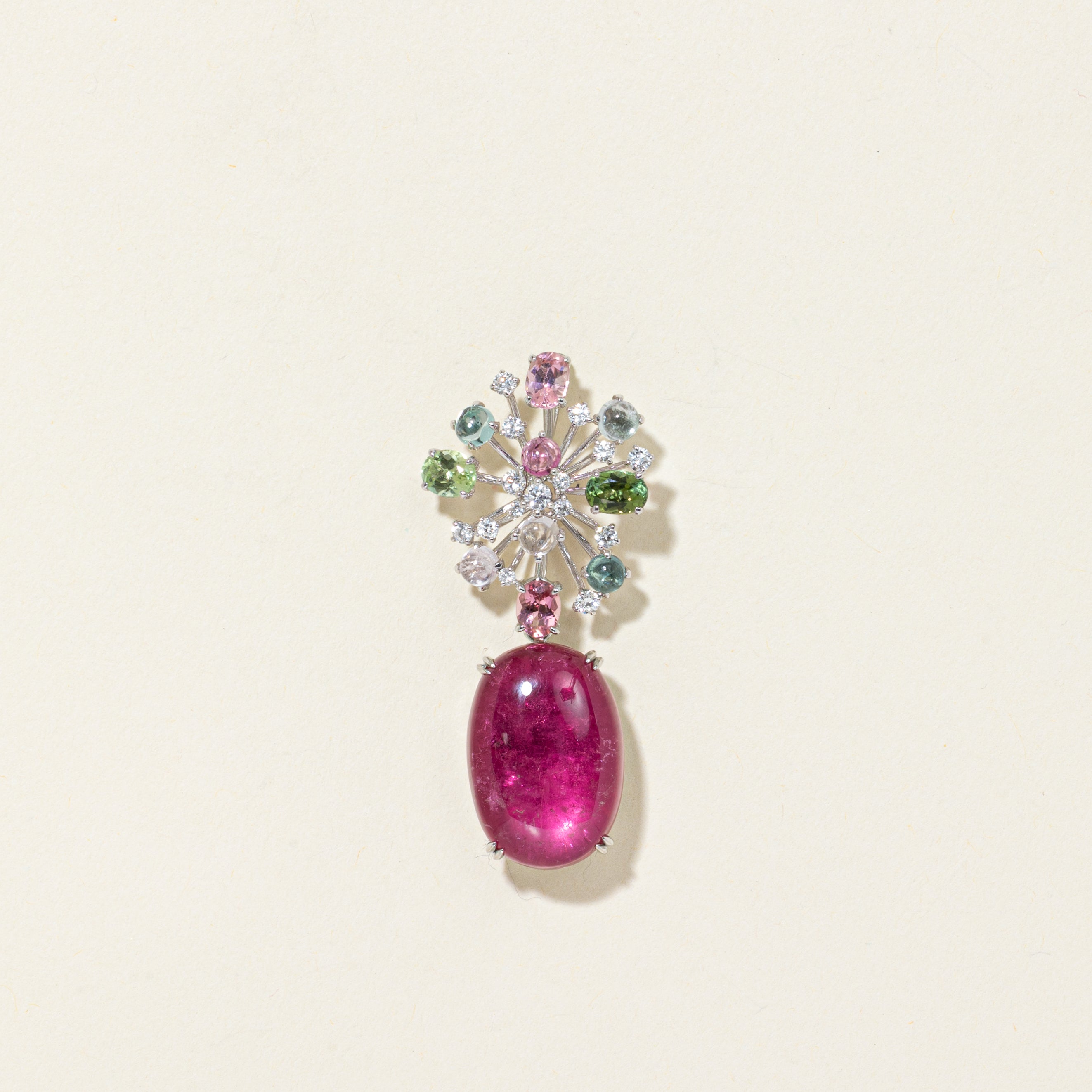 18k Multicolour Tourmaline & Diamond Convertible Pendant/Drop Earrings | 25.60ctw, 0.70ctw
