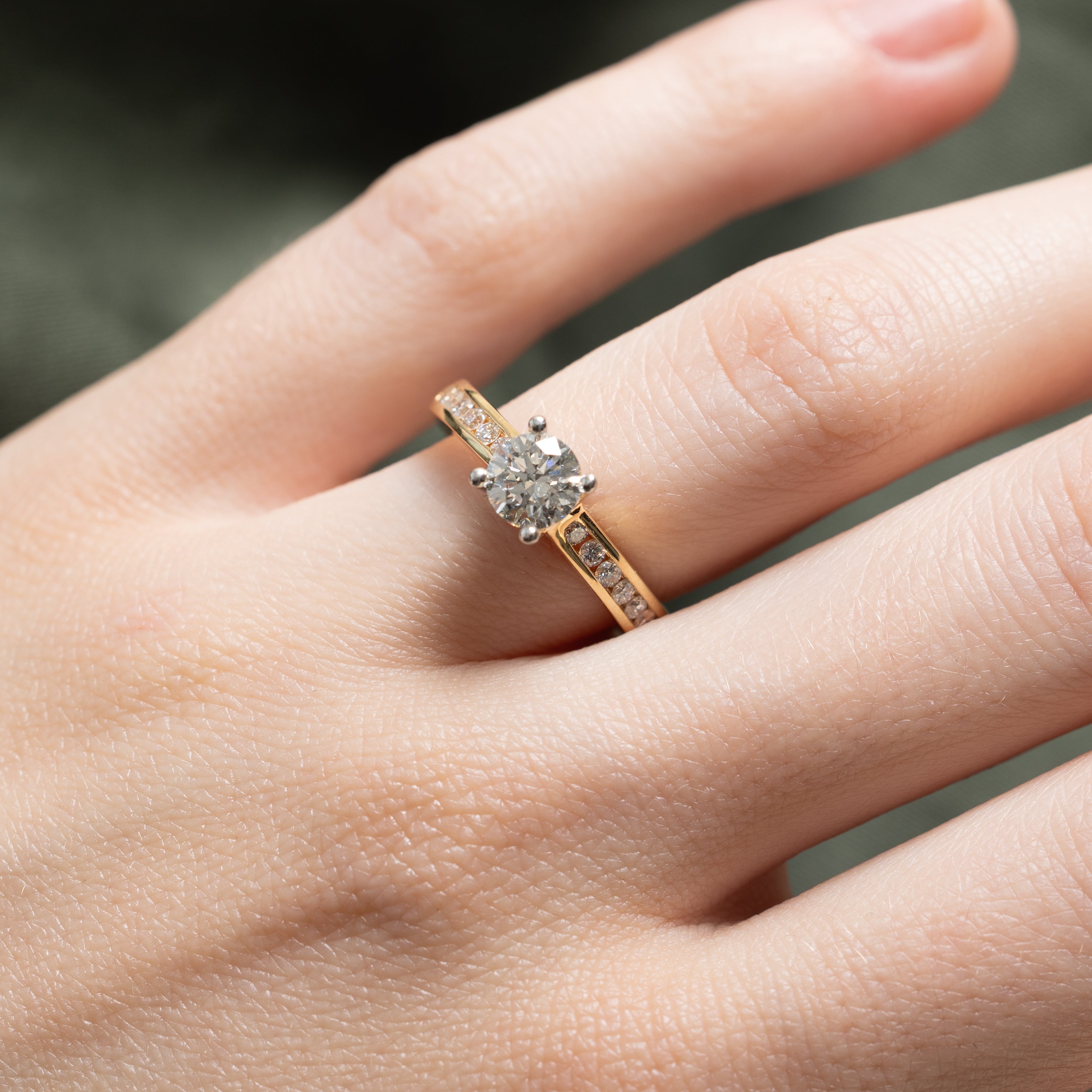 'Birks' 18k GIA Semi Eternity Diamond & Sapphire Accent Engagement Ring | 1.06ctw, 0.01ct | SZ 6.5