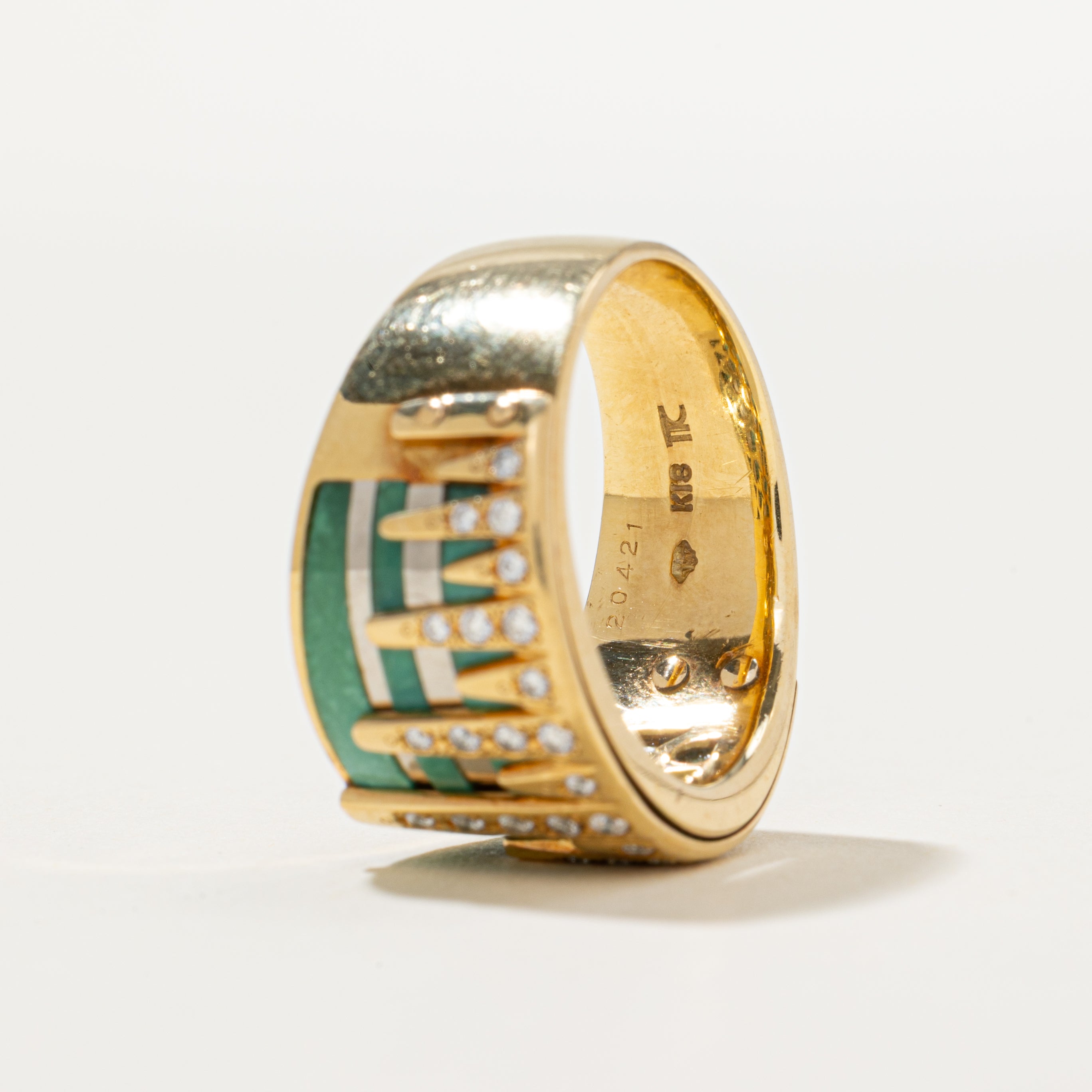 Jadeite & Diamond City Skyline Ring | 14.00ctw, 0.26ctw | SZ 6.5