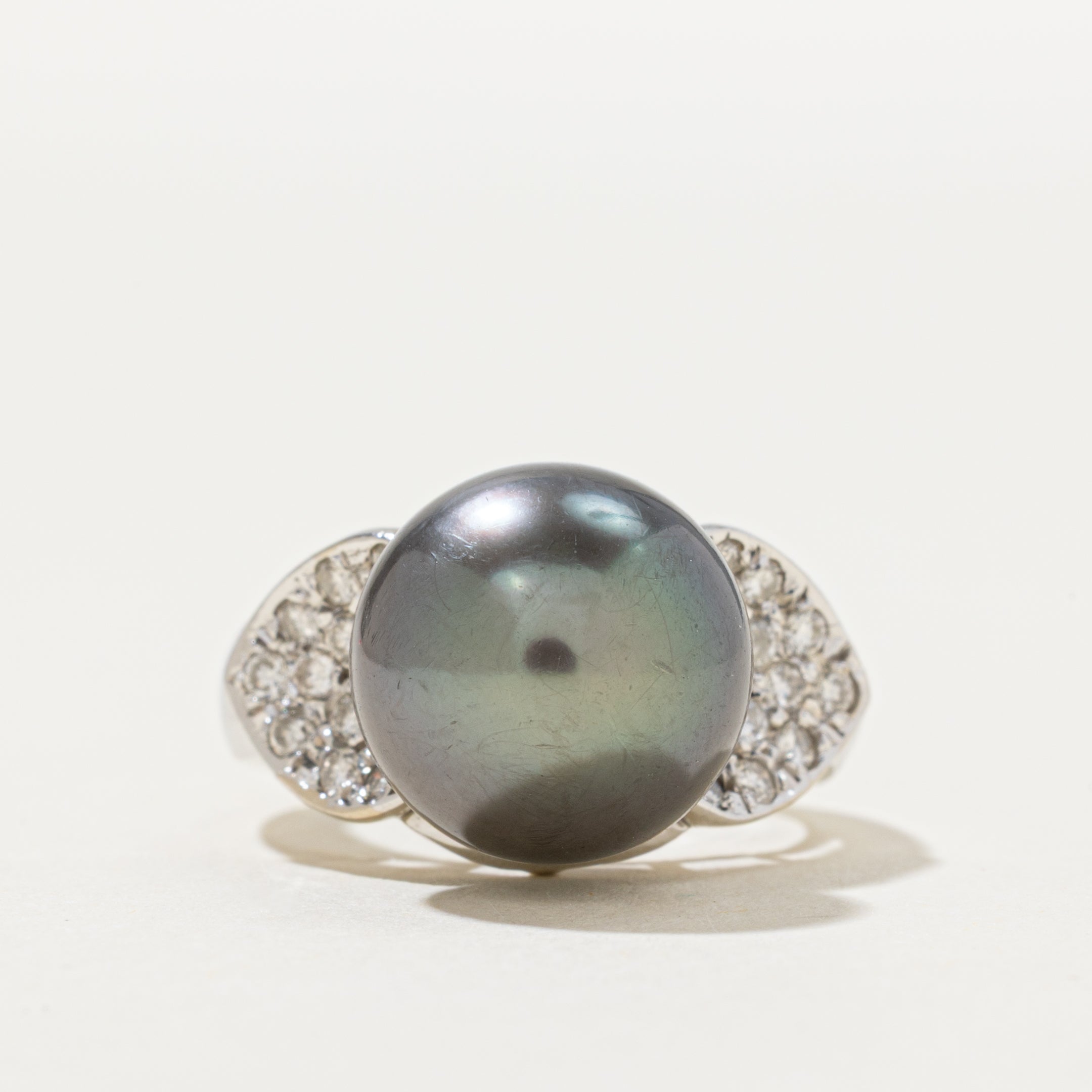 18k Tahitian Black Pearl & Diamond Ring | 0.26ctw | SZ 4