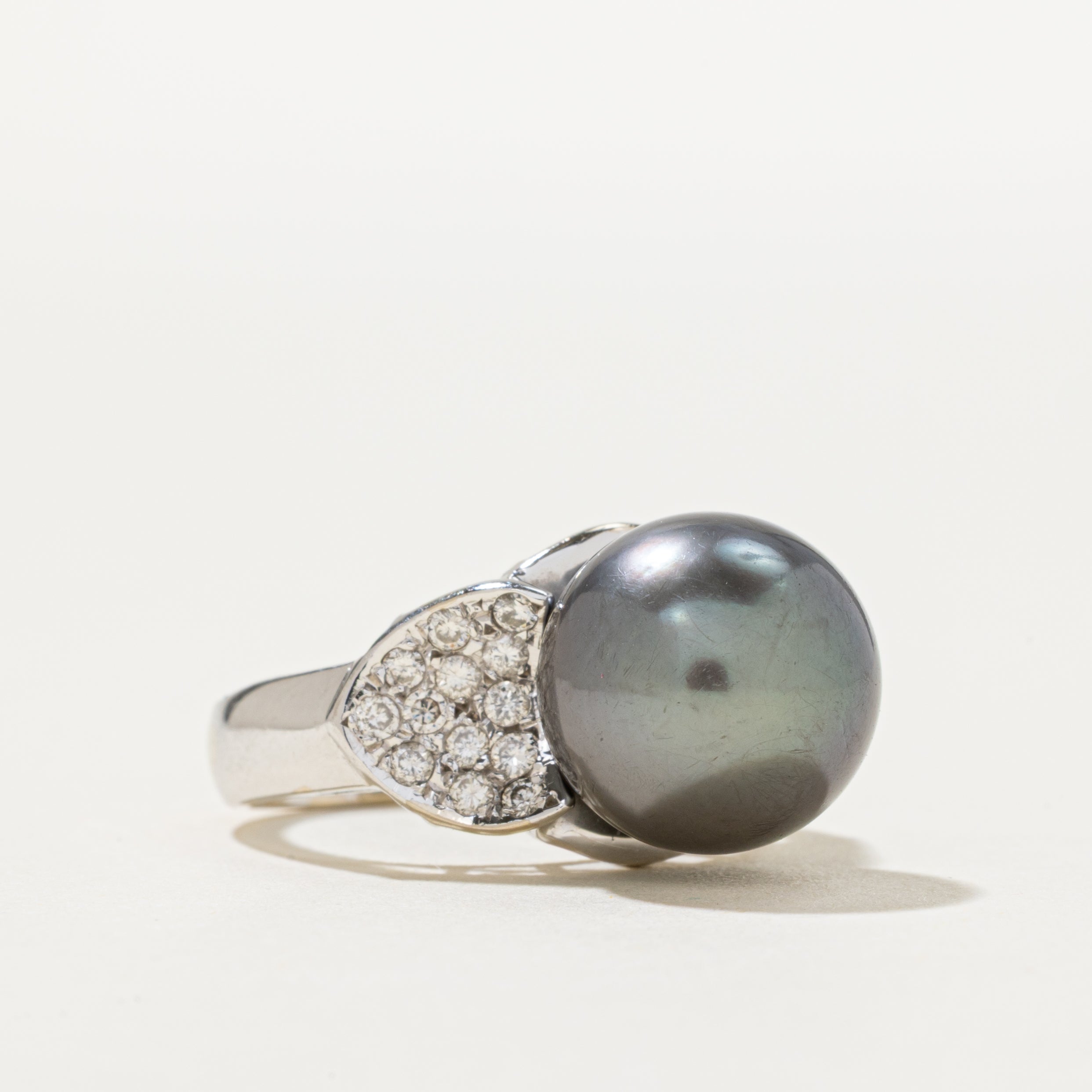 18k Tahitian Black Pearl & Diamond Ring | 0.26ctw | SZ 4