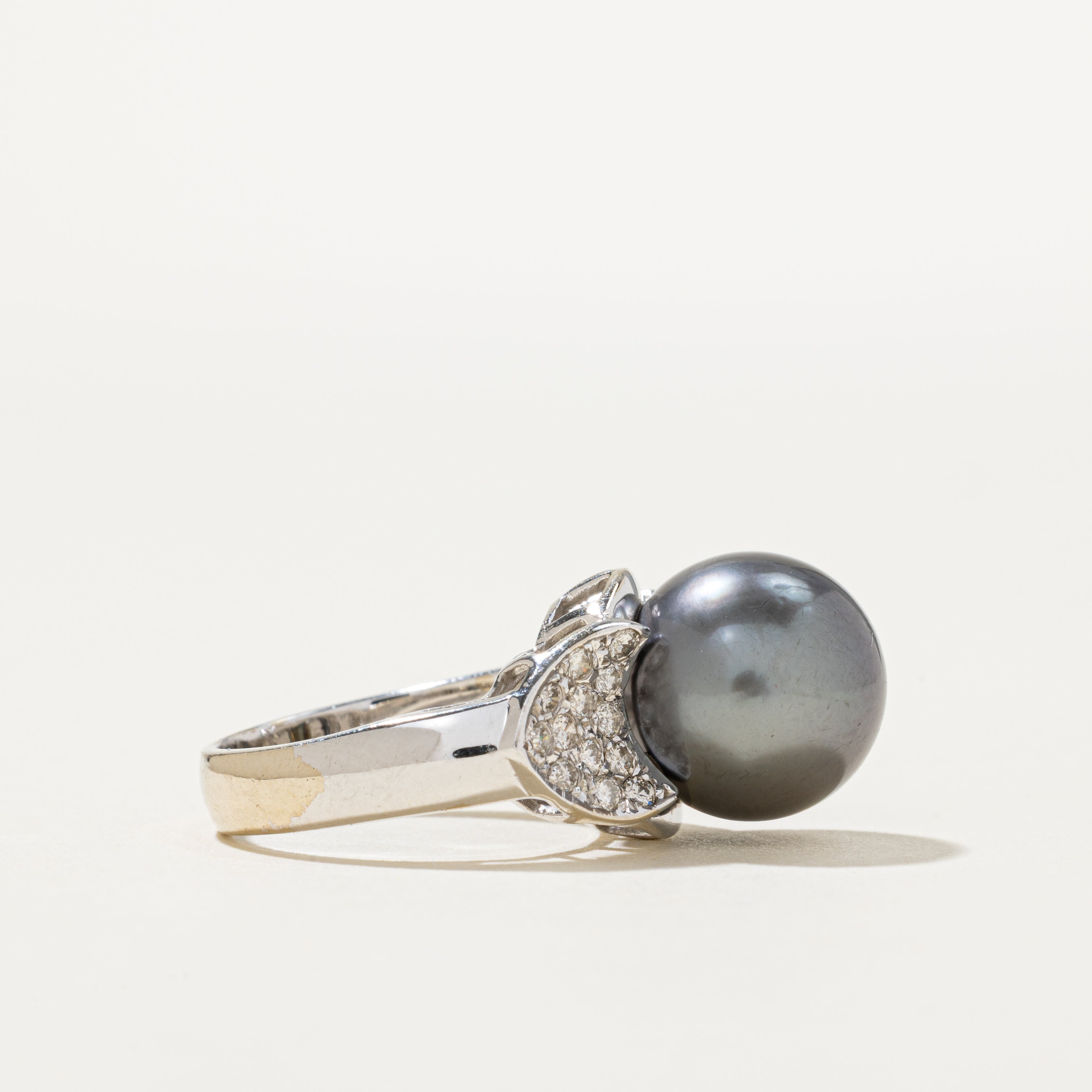 18k Tahitian Black Pearl & Diamond Ring | 0.26ctw | SZ 4