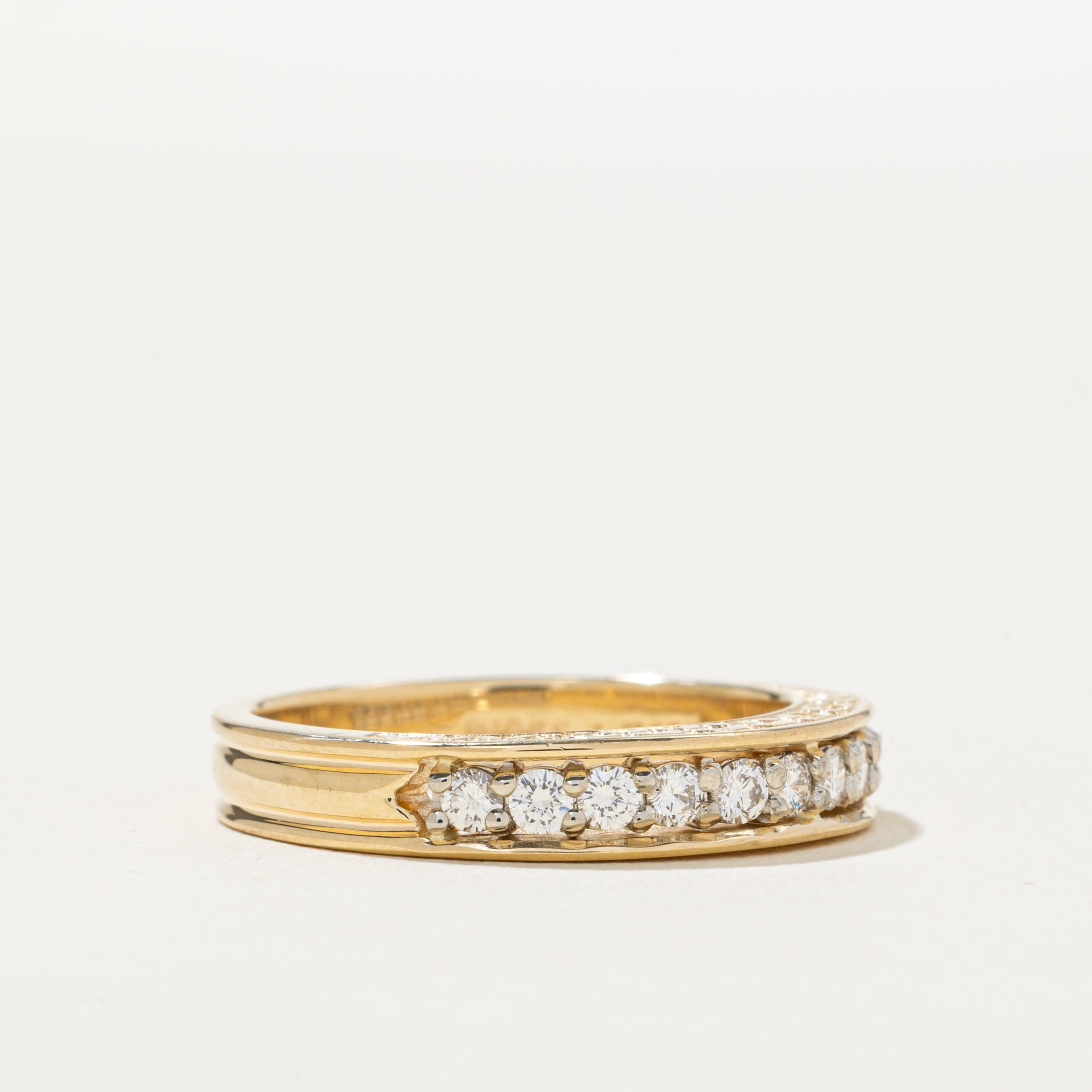 'Birks' 18k Semi Eternity Diamond Side Engraved Band | 0.33ctw | SZ 6.5