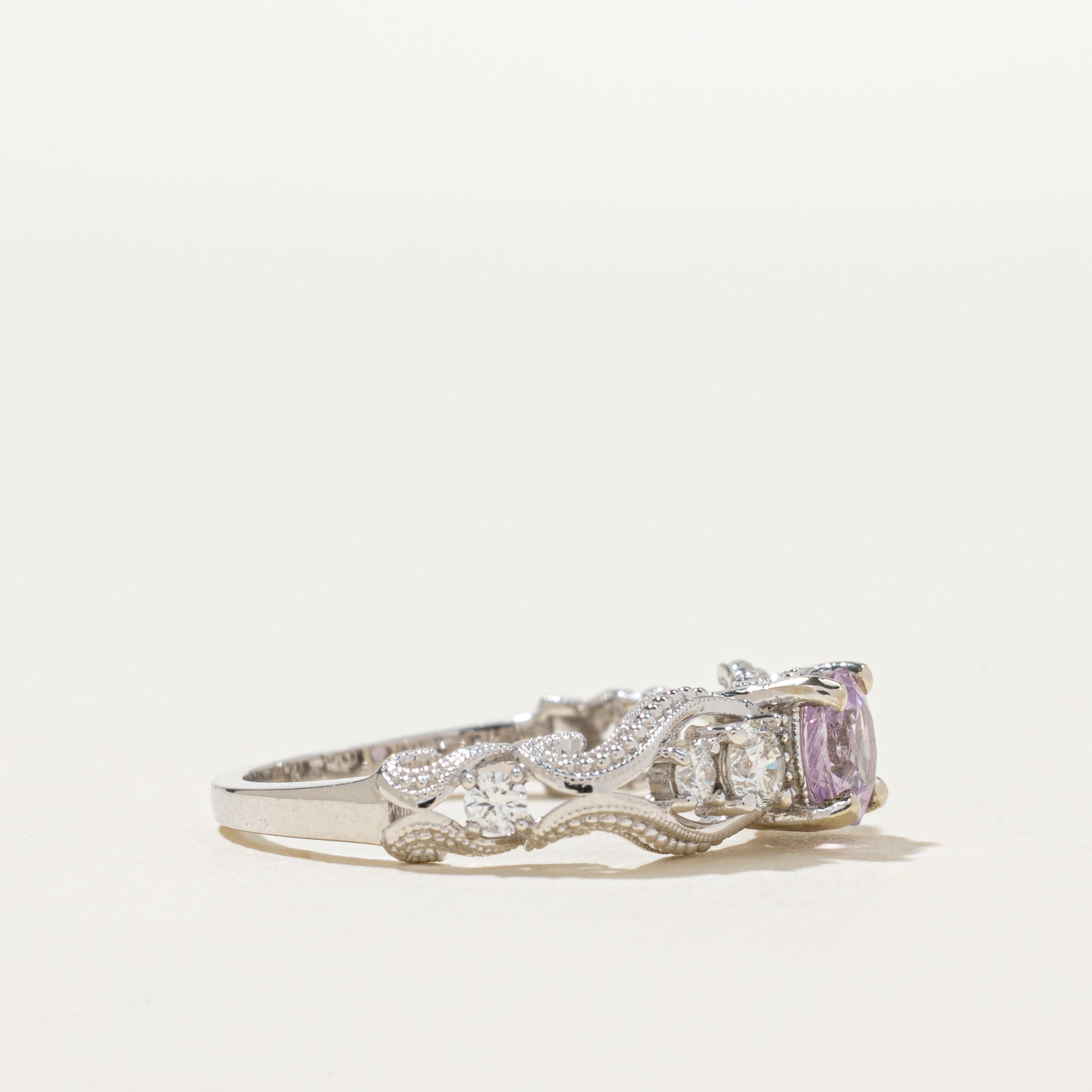 14k Pink Sapphire & Diamond Ornate Milgrained Ring | 0.75ct, 0.32ctw | SZ 6.25