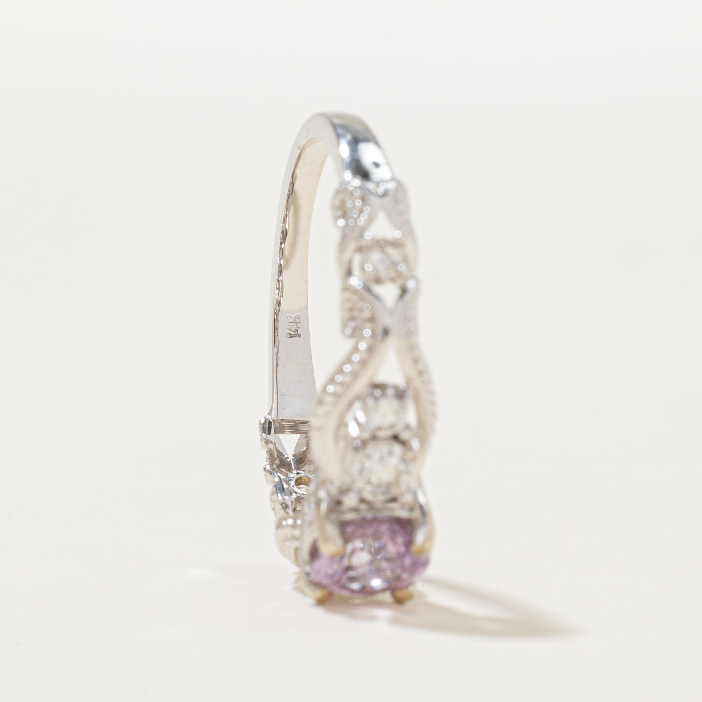 14k Pink Sapphire & Diamond Ornate Milgrained Ring | 0.75ct, 0.32ctw | SZ 6.25