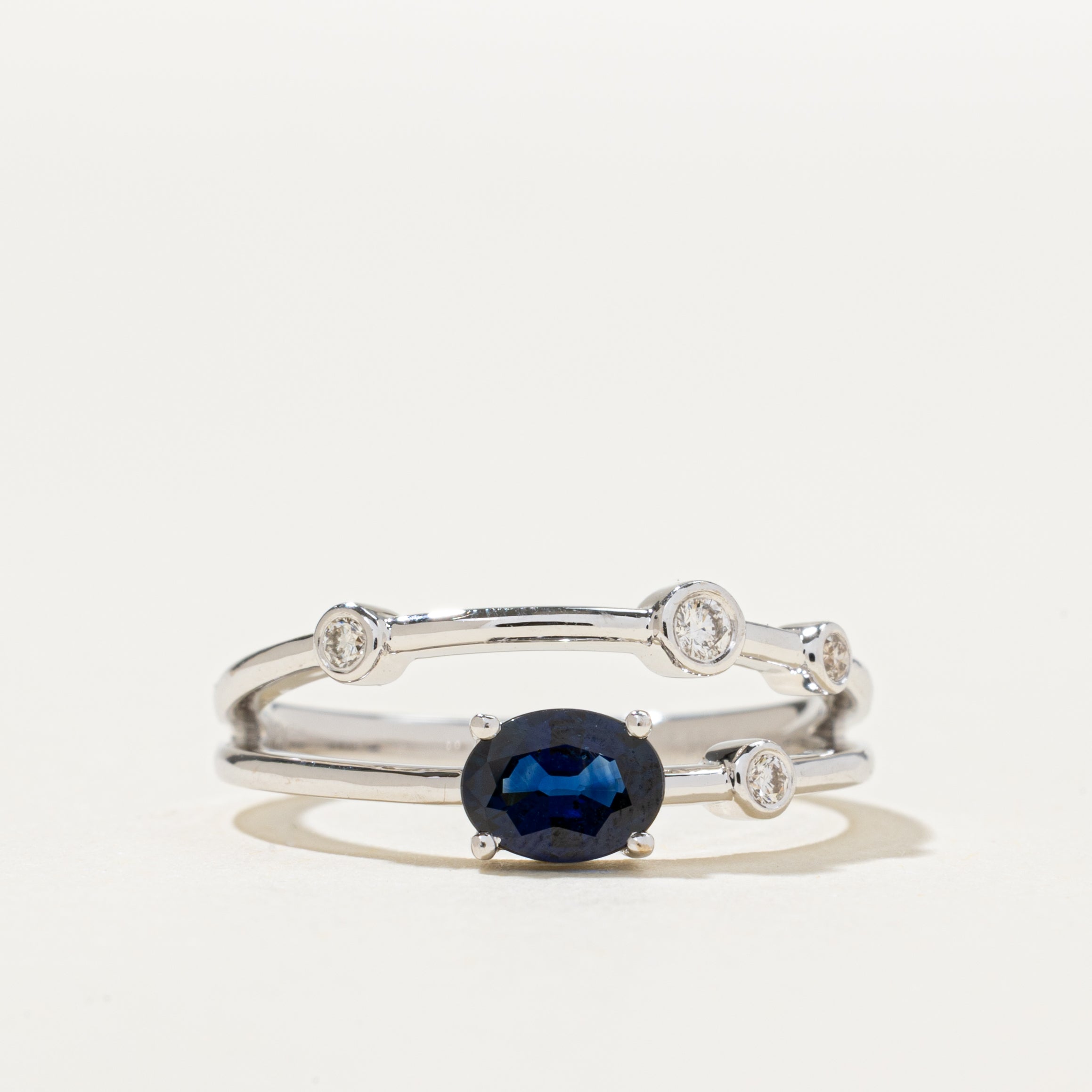 18k Sapphire & Scattered Diamond Split Ring | 0.49ct, 0.078ctw | SZ 6