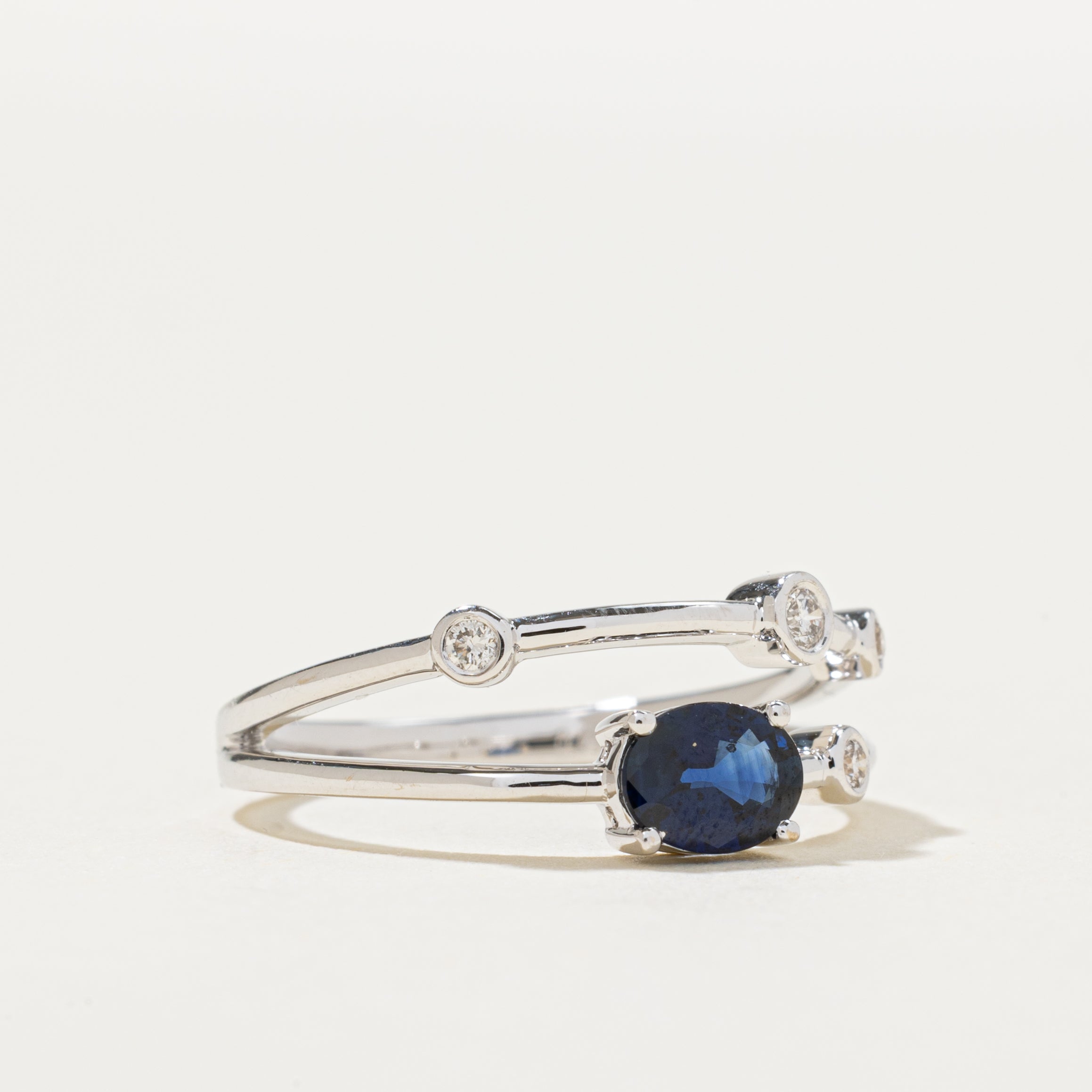 18k Sapphire & Scattered Diamond Split Ring | 0.49ct, 0.078ctw | SZ 6