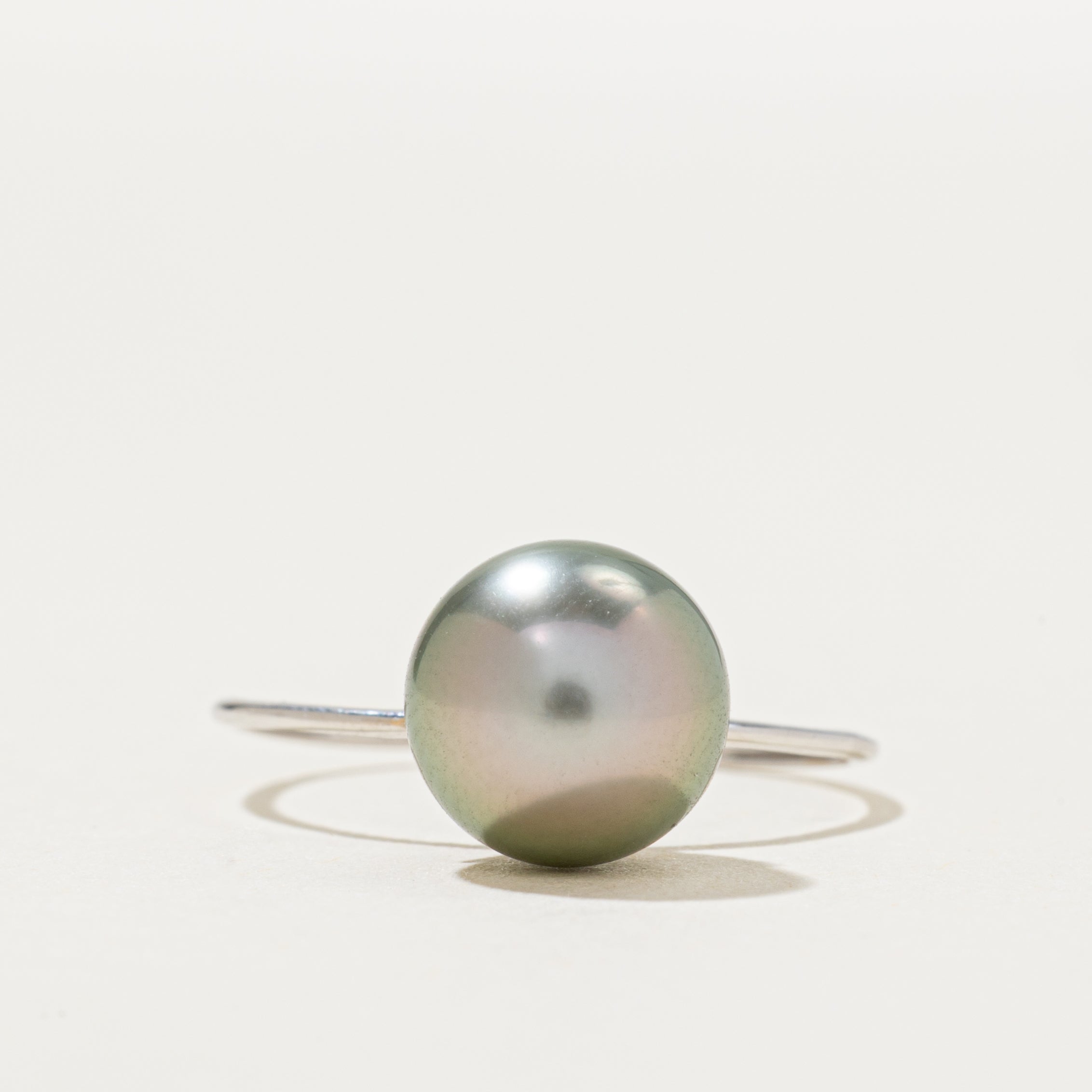 18k Solitaire Black Pearl Thin Ring | SZ 7.25