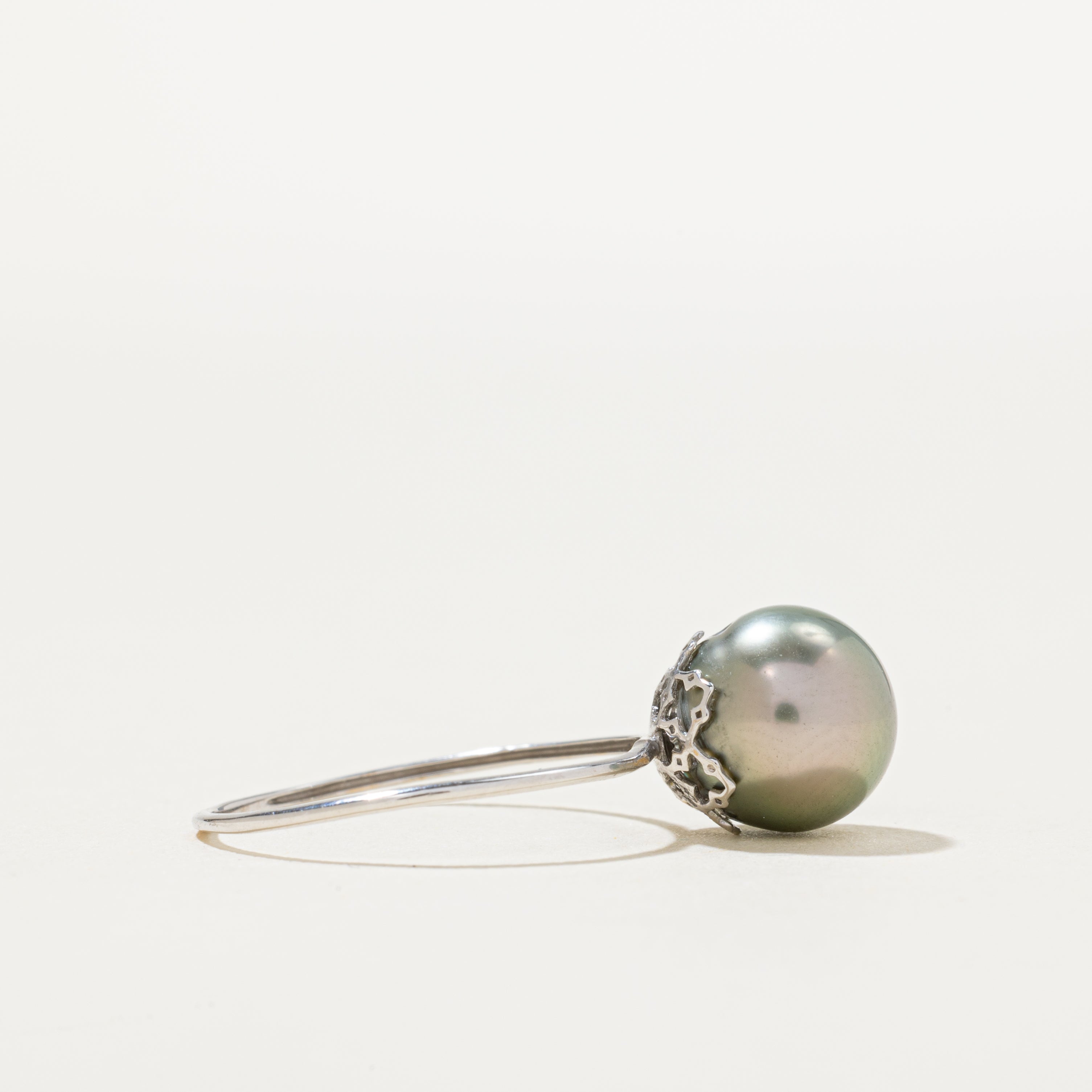 18k Solitaire Black Pearl Thin Ring | SZ 7.25