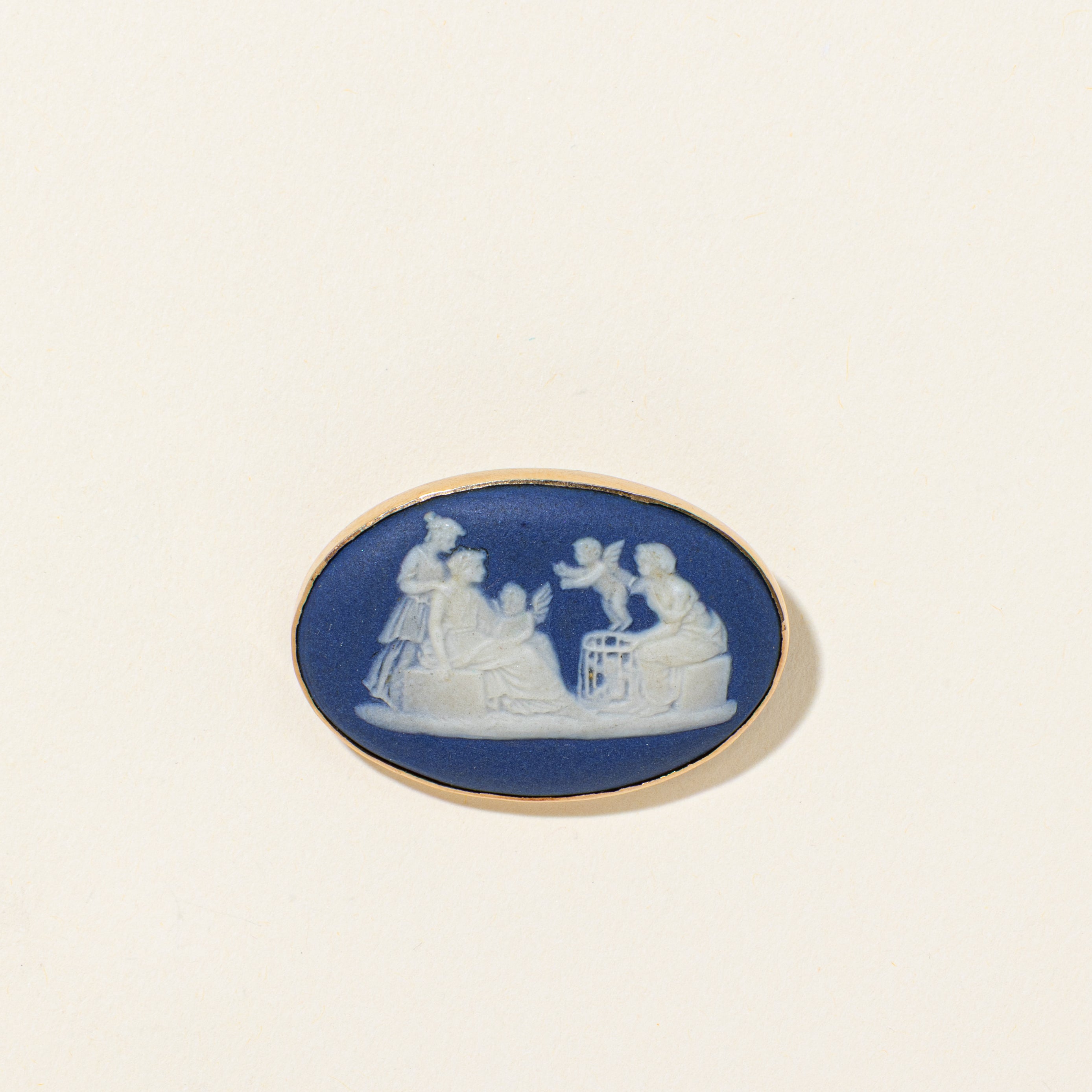 'Wedgewood' 14k Rose Gold Antique Blue Jasperware Cameo Brooch