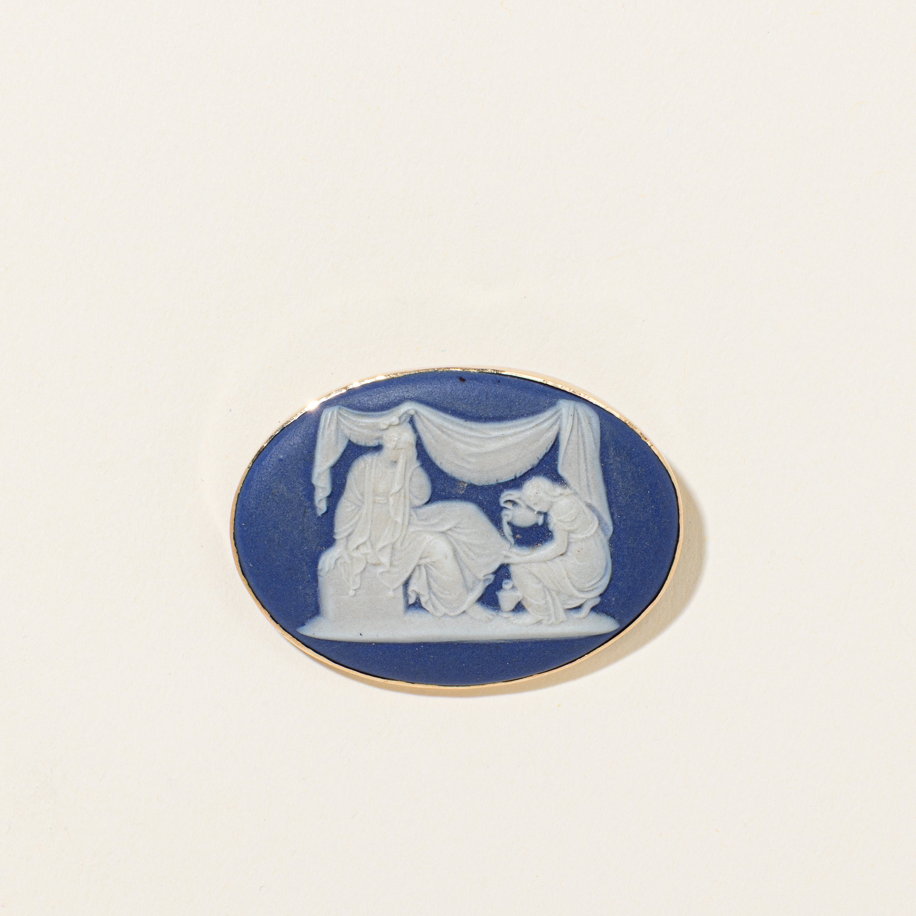 'Wedgewood' 14K Rose Gold Antique Blue Jasperware Cameo Brooch