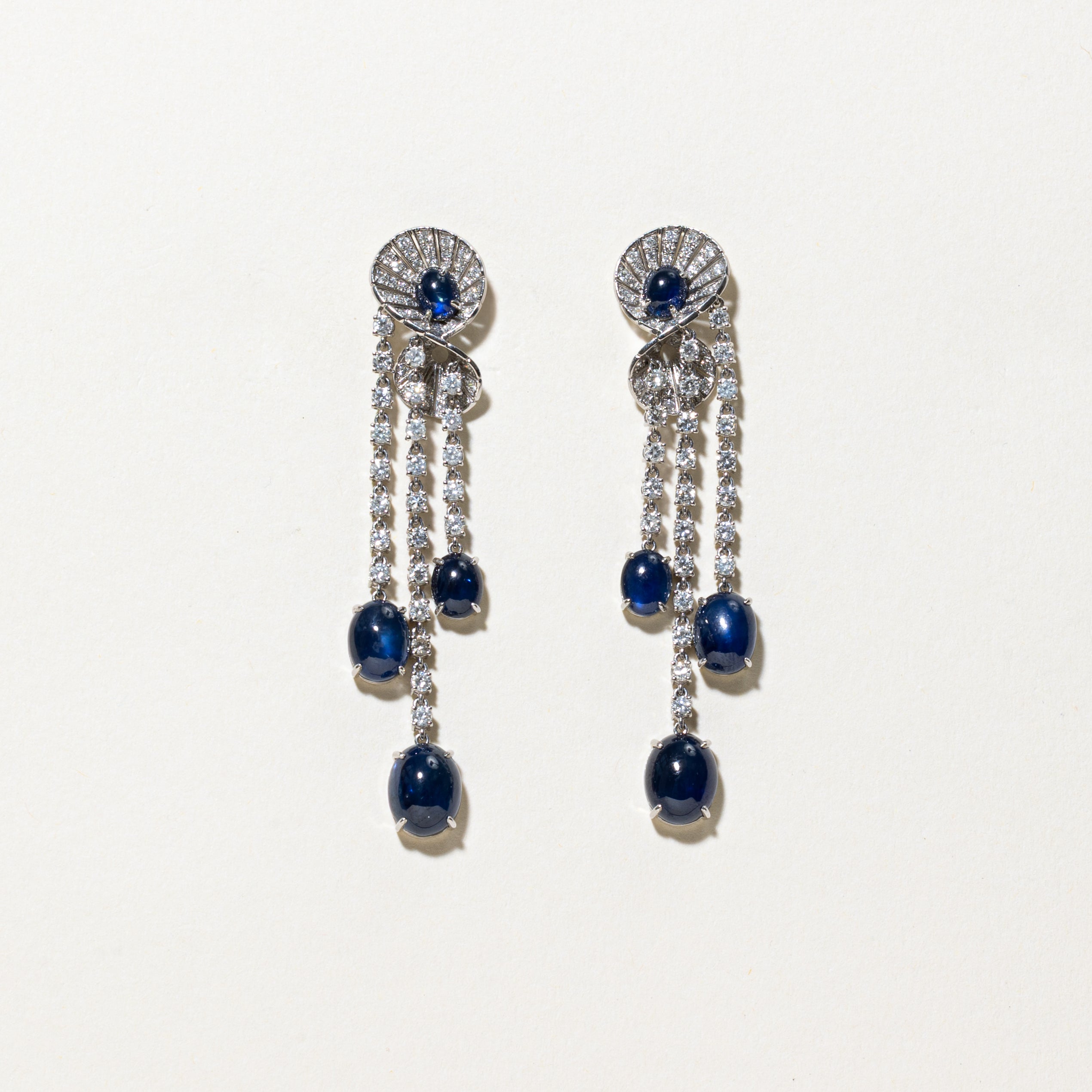 Royal Blue Sapphire & Diamond Accented Dangling Earrings | 12.18ctw, 1.88ctw