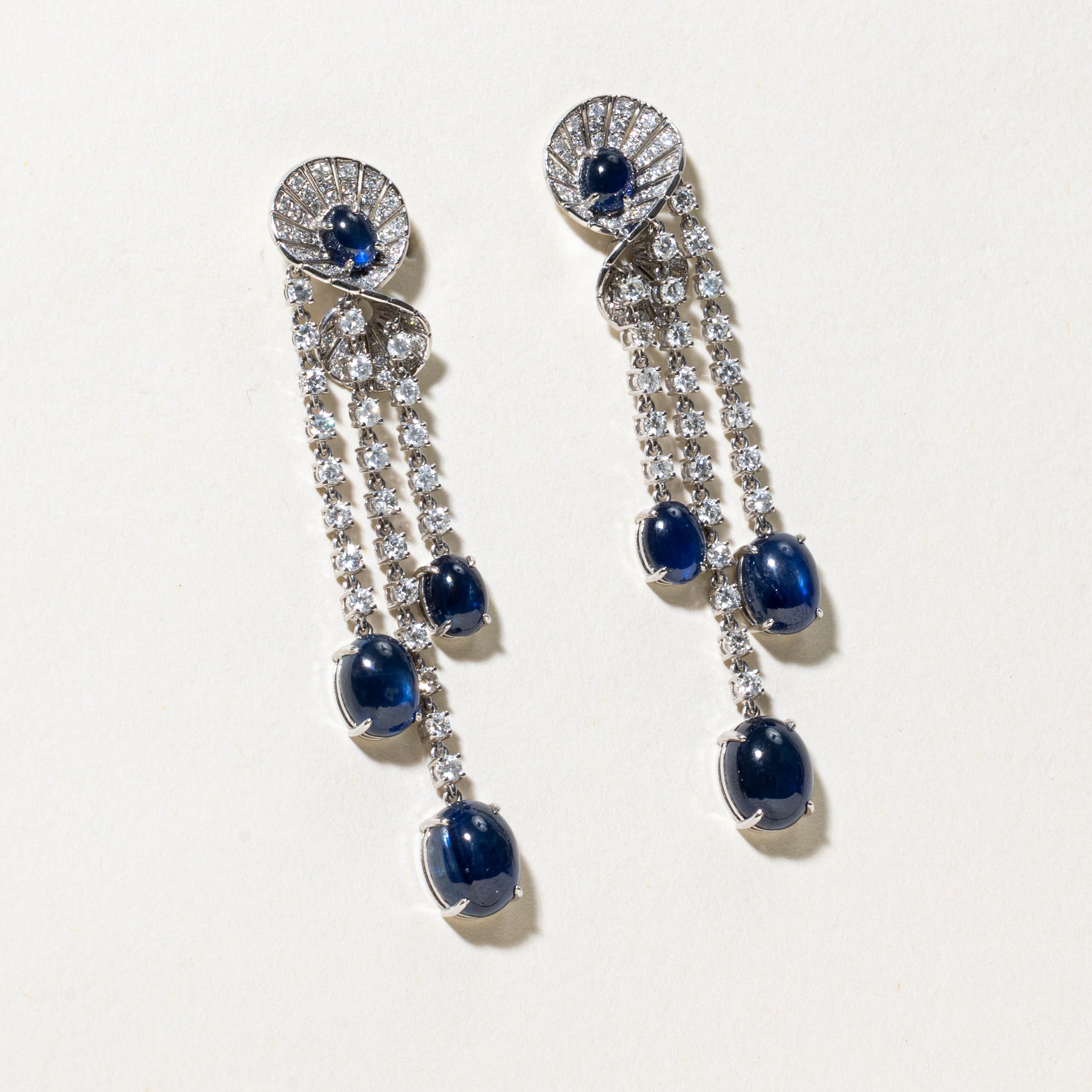Royal Blue Sapphire & Diamond Accented Dangling Earrings | 12.18ctw, 1.88ctw