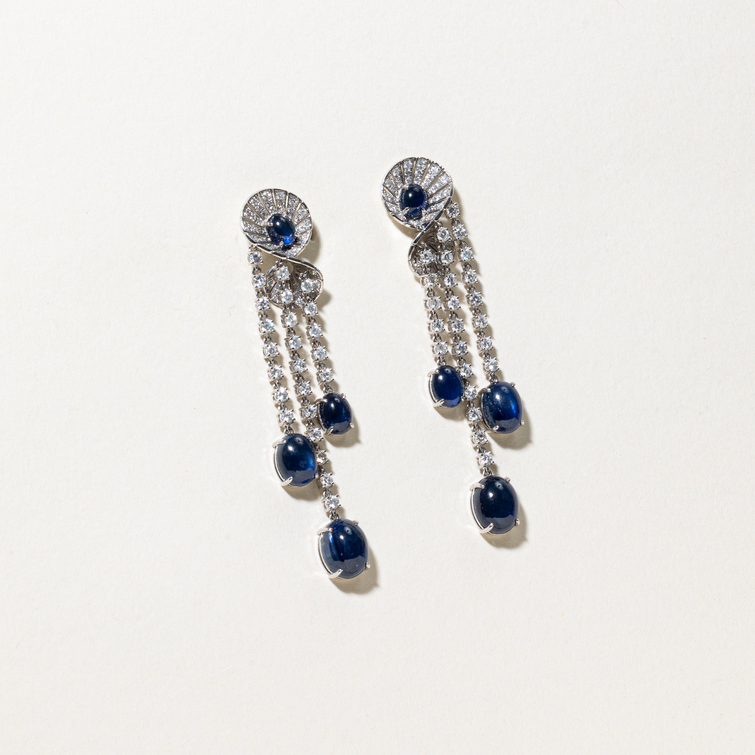 Royal Blue Sapphire & Diamond Accented Dangling Earrings | 12.18ctw, 1.88ctw