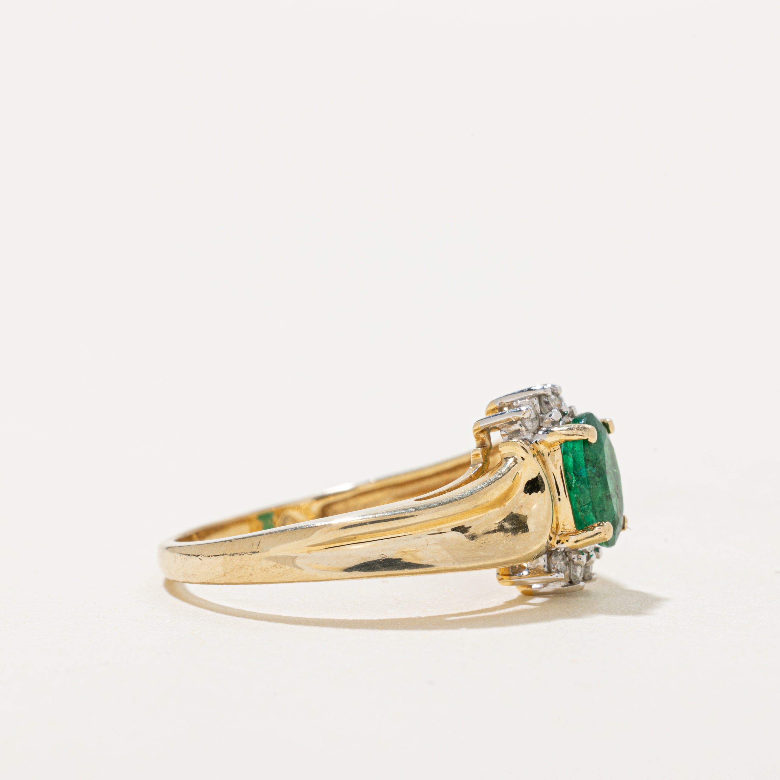 Emerald & Diamond Petal Wave Ring | 0.71ct, 0.10ctw | SZ 7