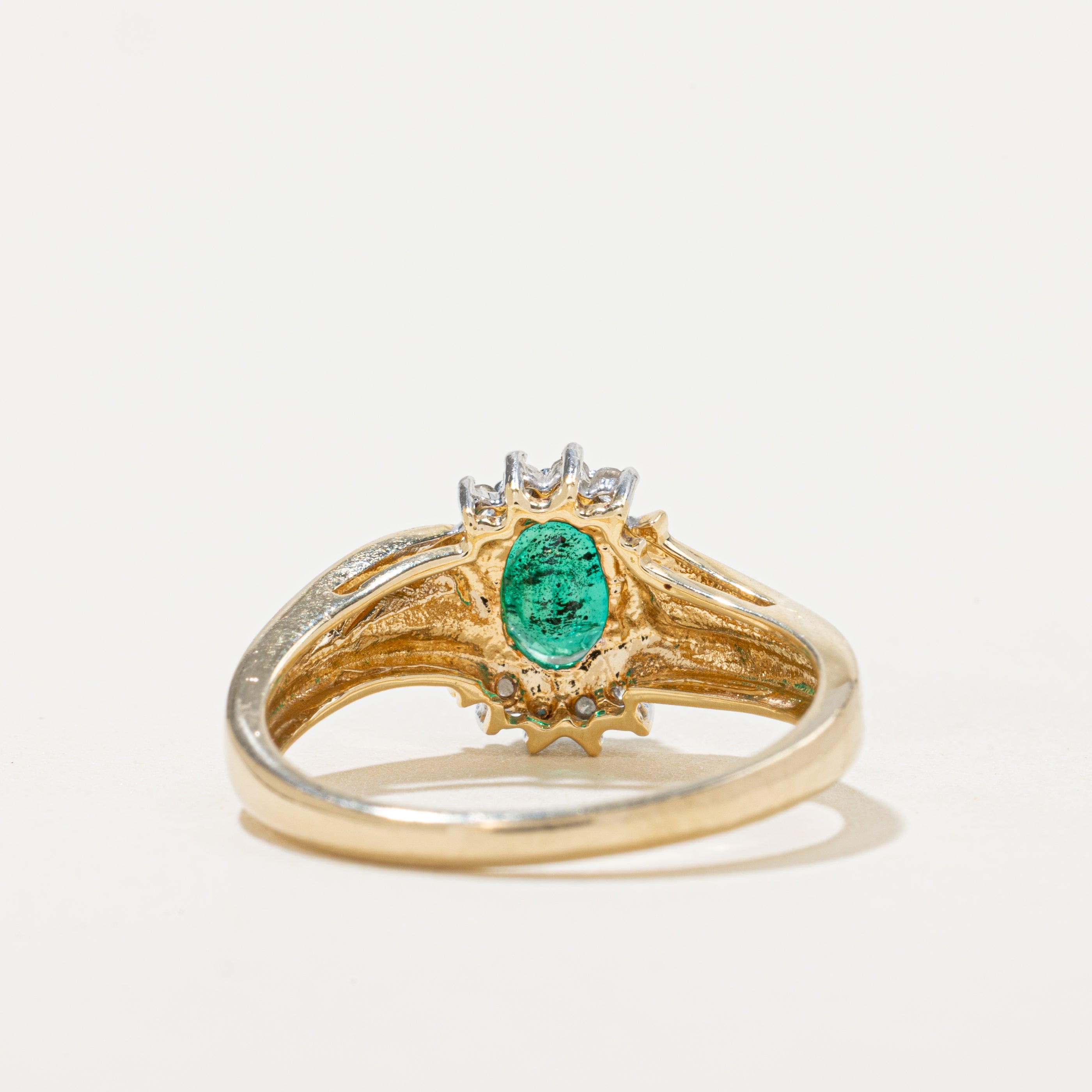 Emerald & Diamond Petal Wave Ring | 0.71ct, 0.10ctw | SZ 7