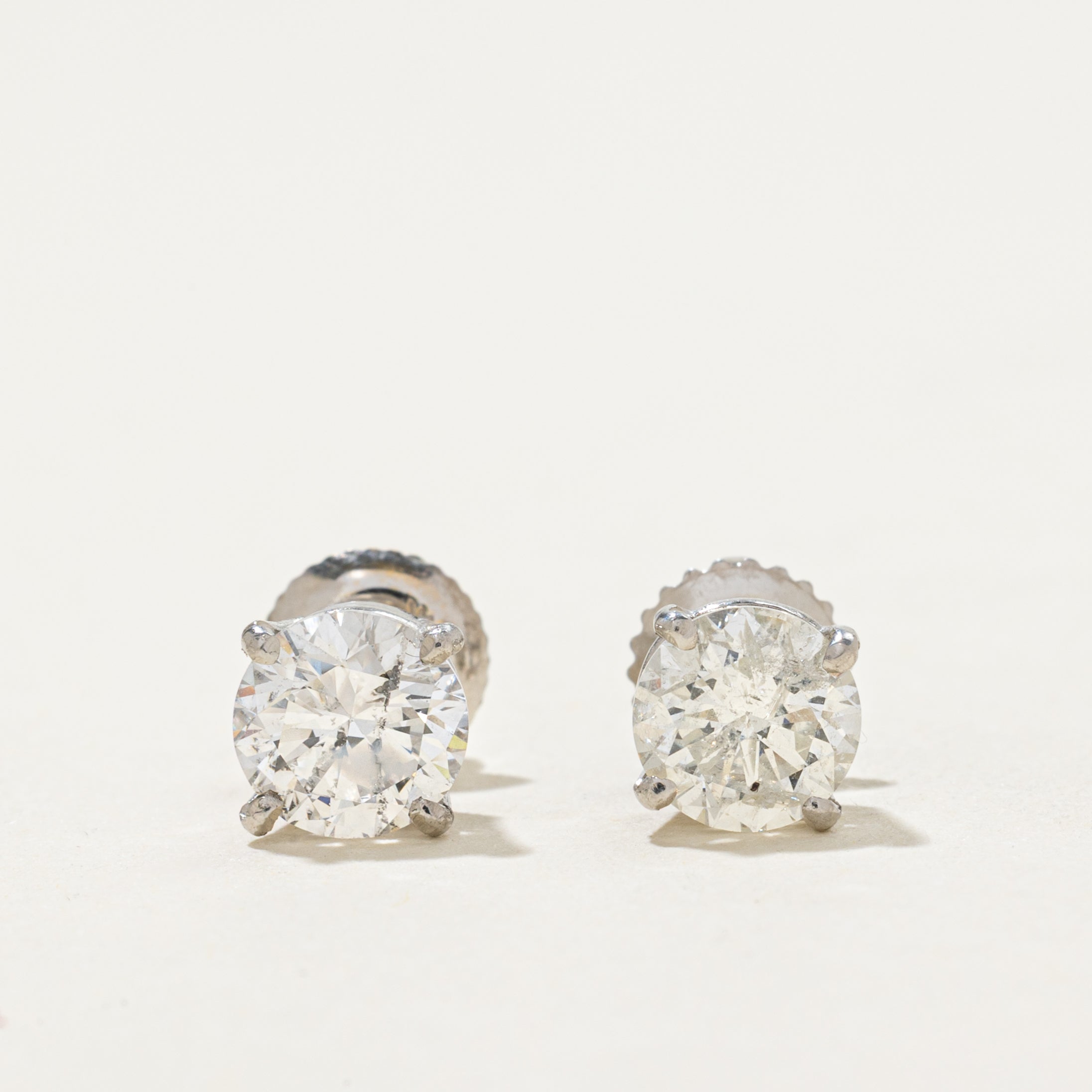 Boucles d'oreilles puces solitaire en platine 950 serties de diamants | 1,01 ct au total