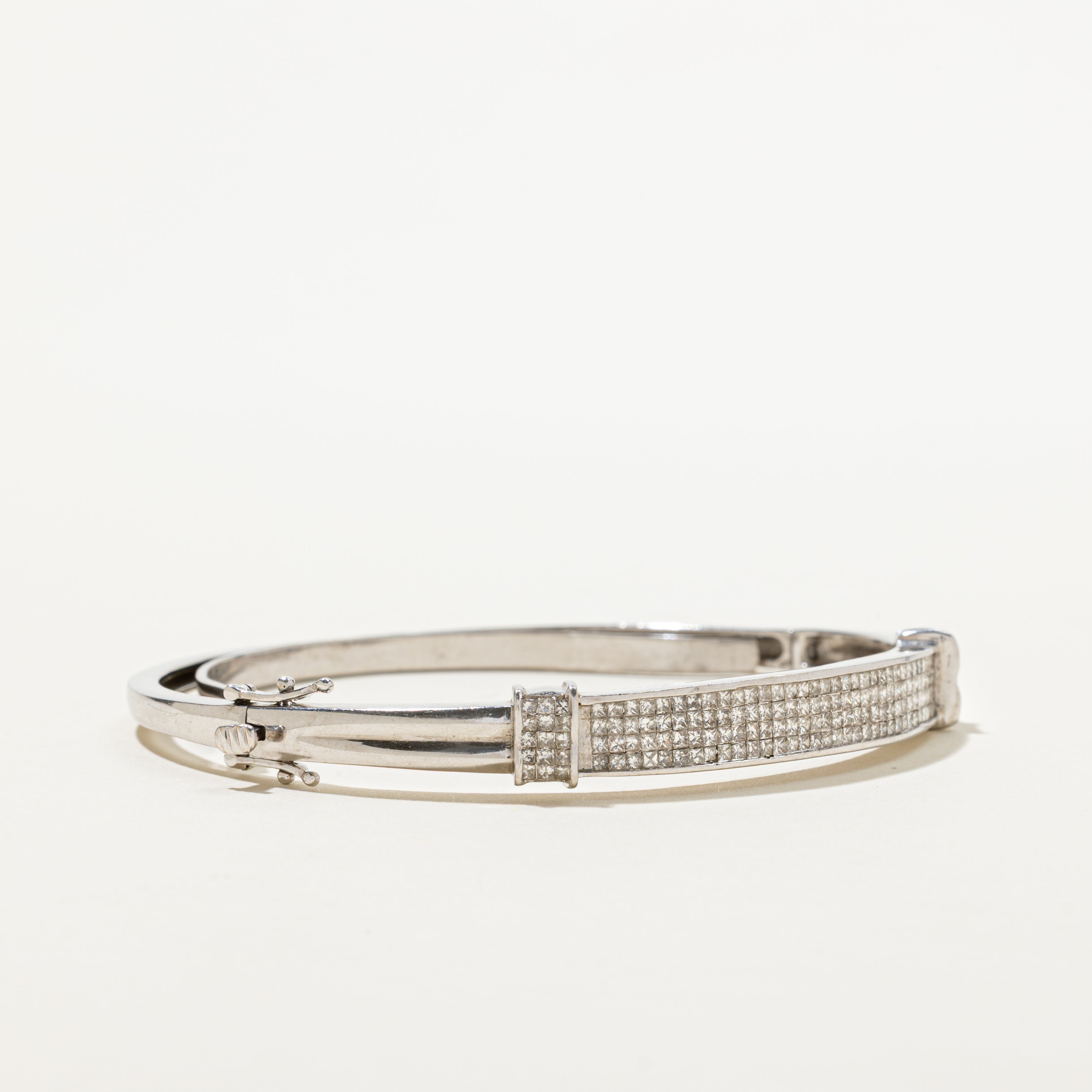 Invisible Set Princess Cut Diamond Hinged Bangle | 2.40ctw | 6.5"