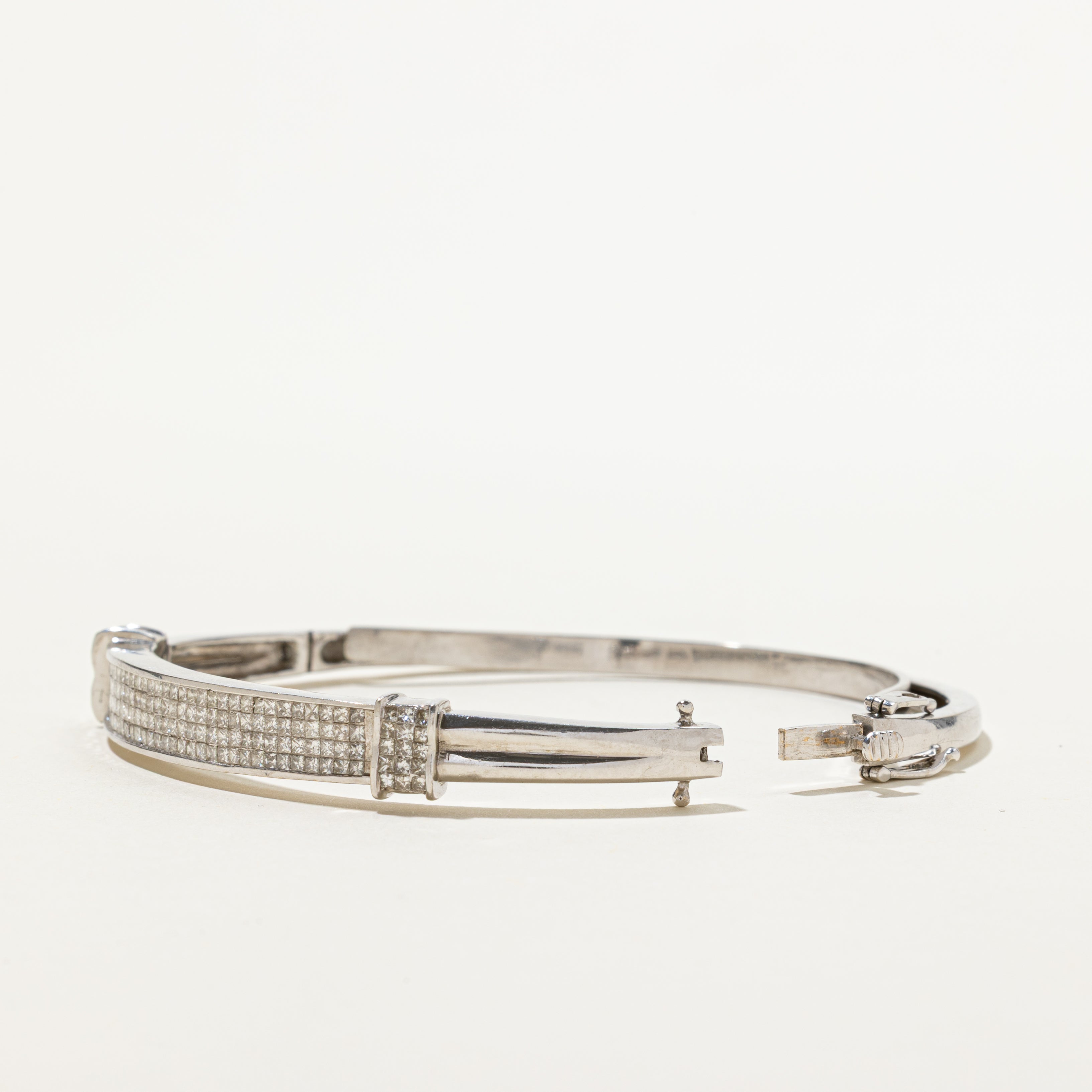Invisible Set Princess Cut Diamond Hinged Bangle | 2.40ctw | 6.5"
