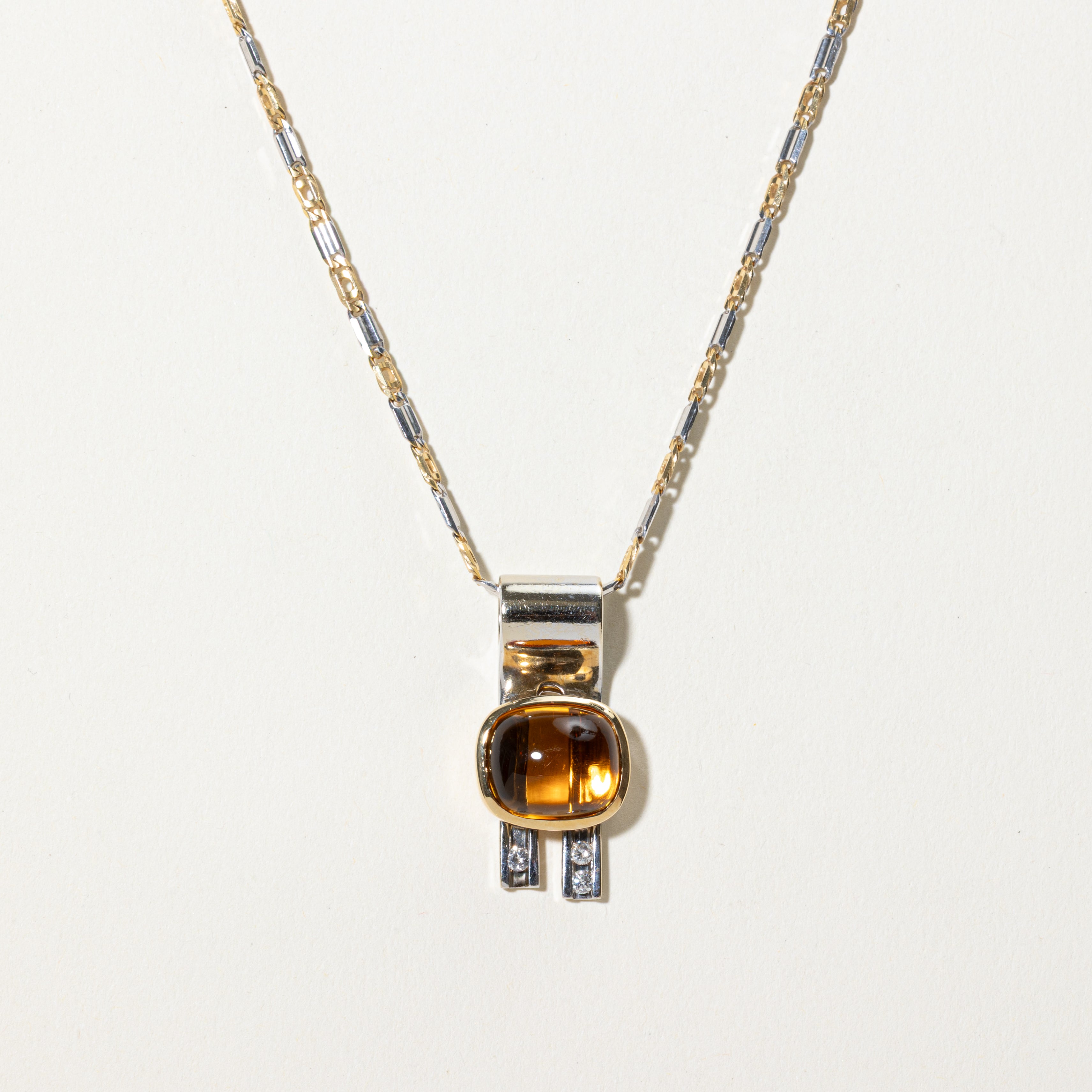 Collier pendentif bicolore en citrine et diamants sertis clos | 5,77 ct, 0,11 ct au total | 48 cm