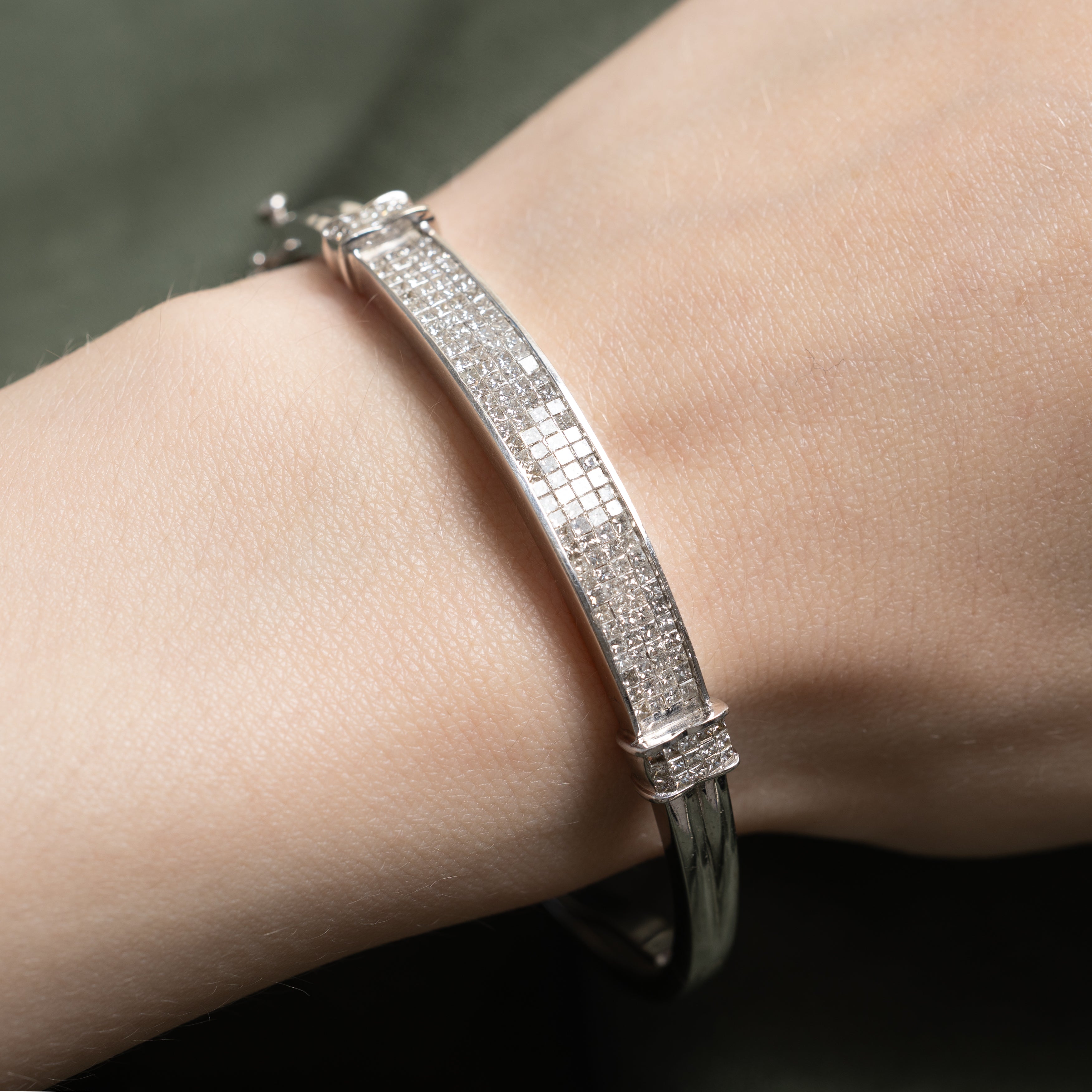 Invisible Set Princess Cut Diamond Hinged Bangle | 2.40ctw | 6.5"