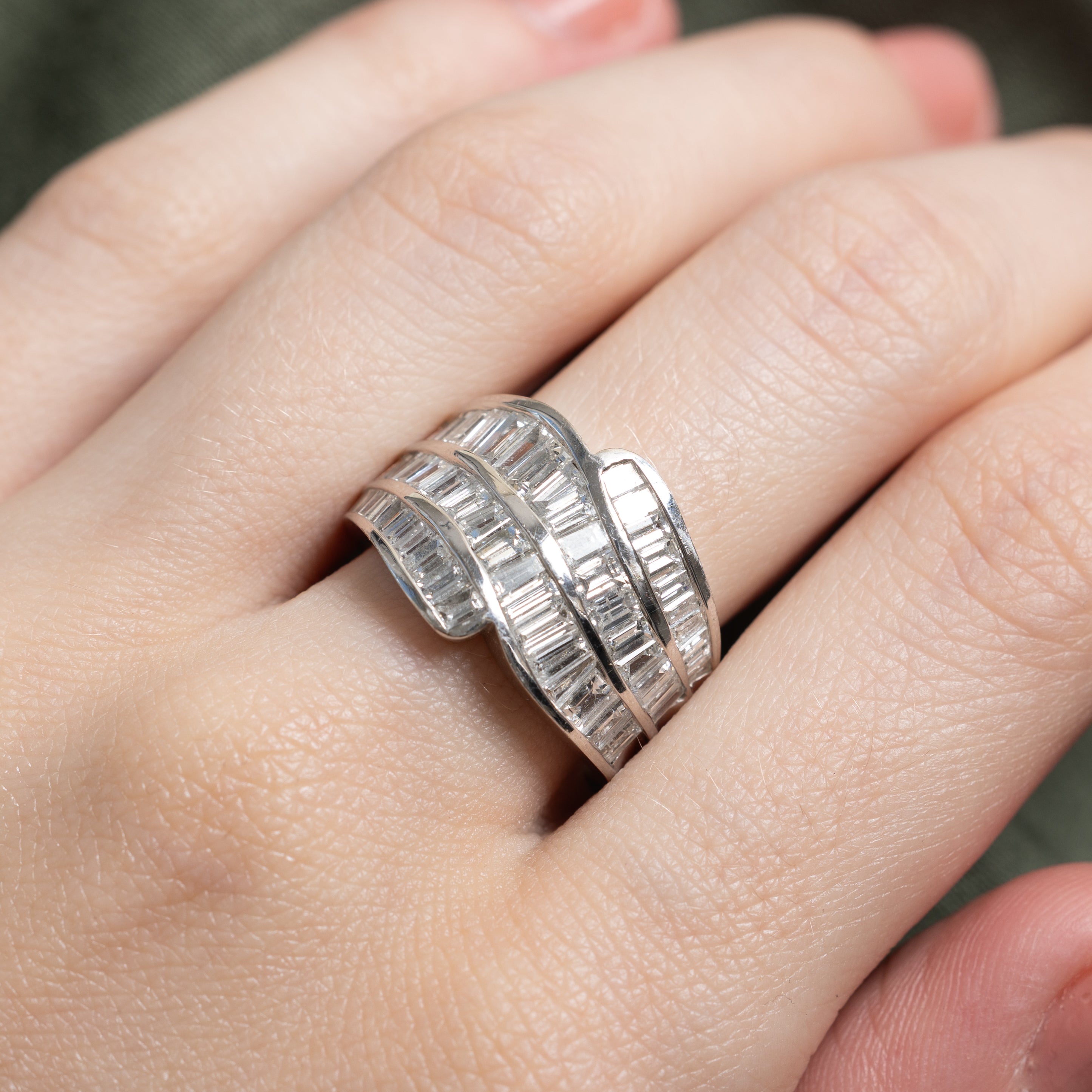 Channel Set Baguette Cut Diamond Waterfall Ring | 3.03ctw | SZ 7.5