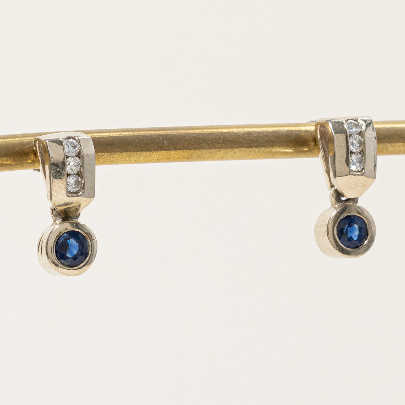 Bezel Set Sapphire & Diamond Earrings | 0.64ctw, 0.18ctw |