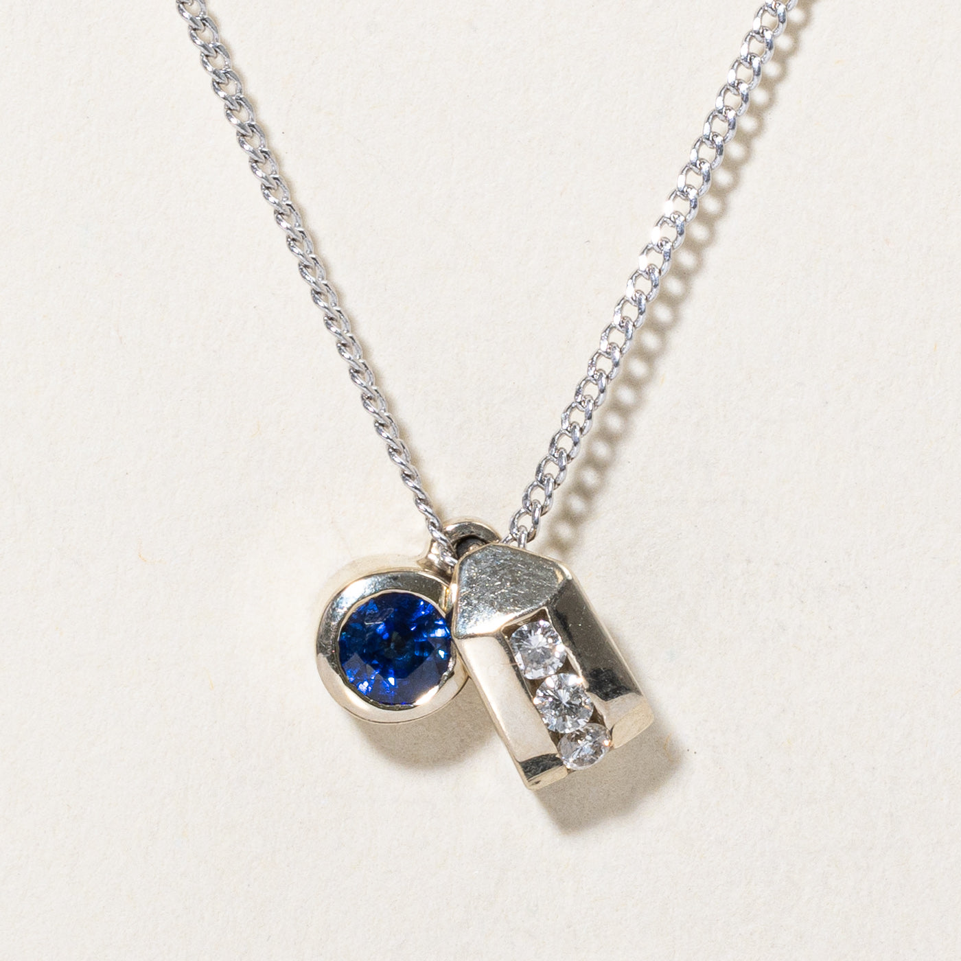 Bezel Set Sapphire & Diamond Pendant Necklace | 0.43ct, 0.12ctw | 18" |