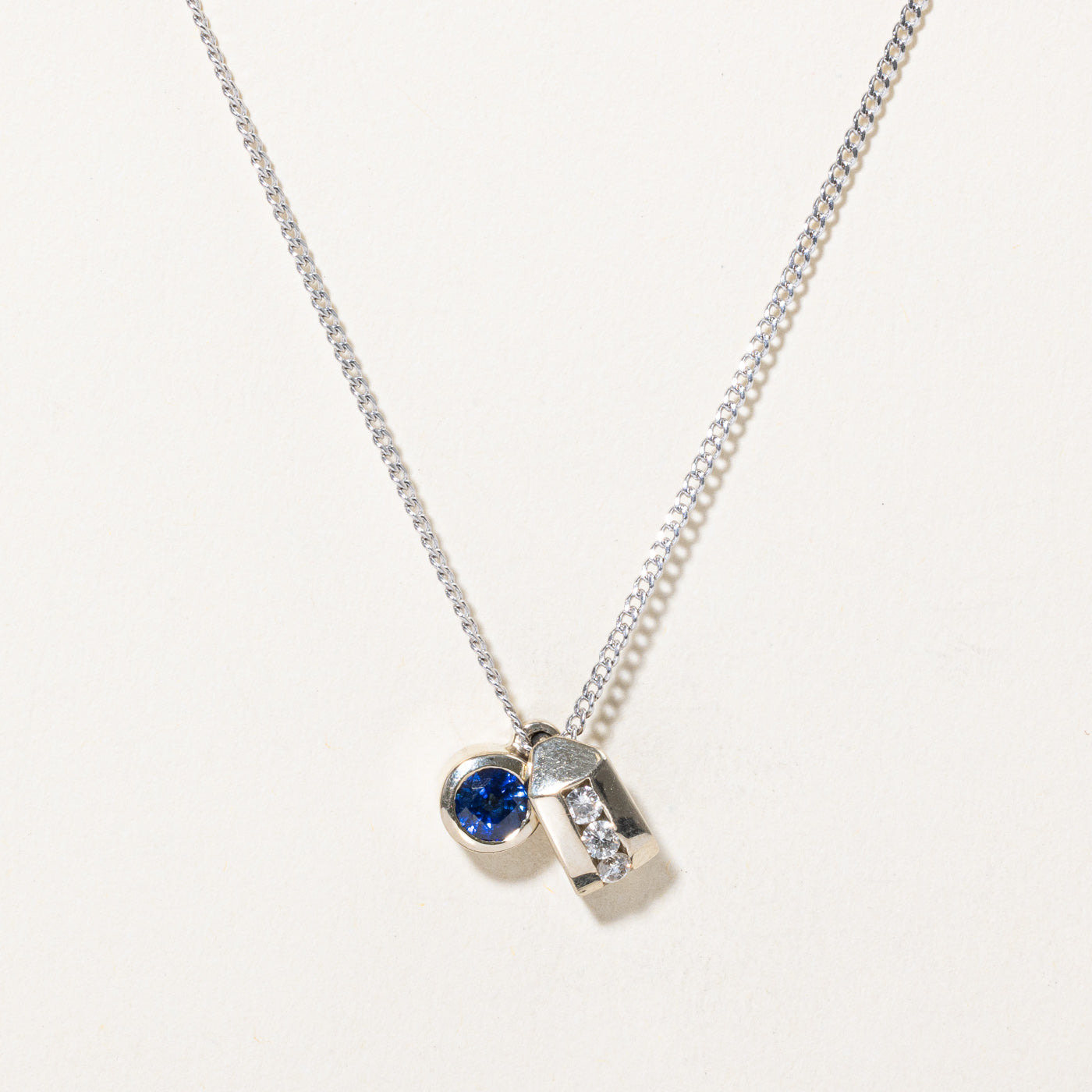Bezel Set Sapphire & Diamond Pendant Necklace | 0.43ct, 0.12ctw | 18" |