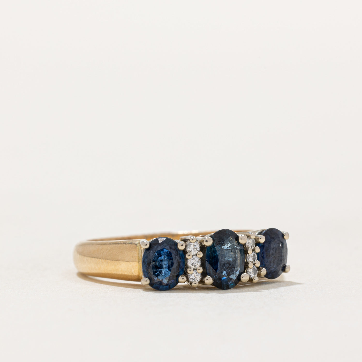 Three Stone Sapphire & Diamond Ring | 1.06ctw, 0.06ctw | SZ 6.5 |