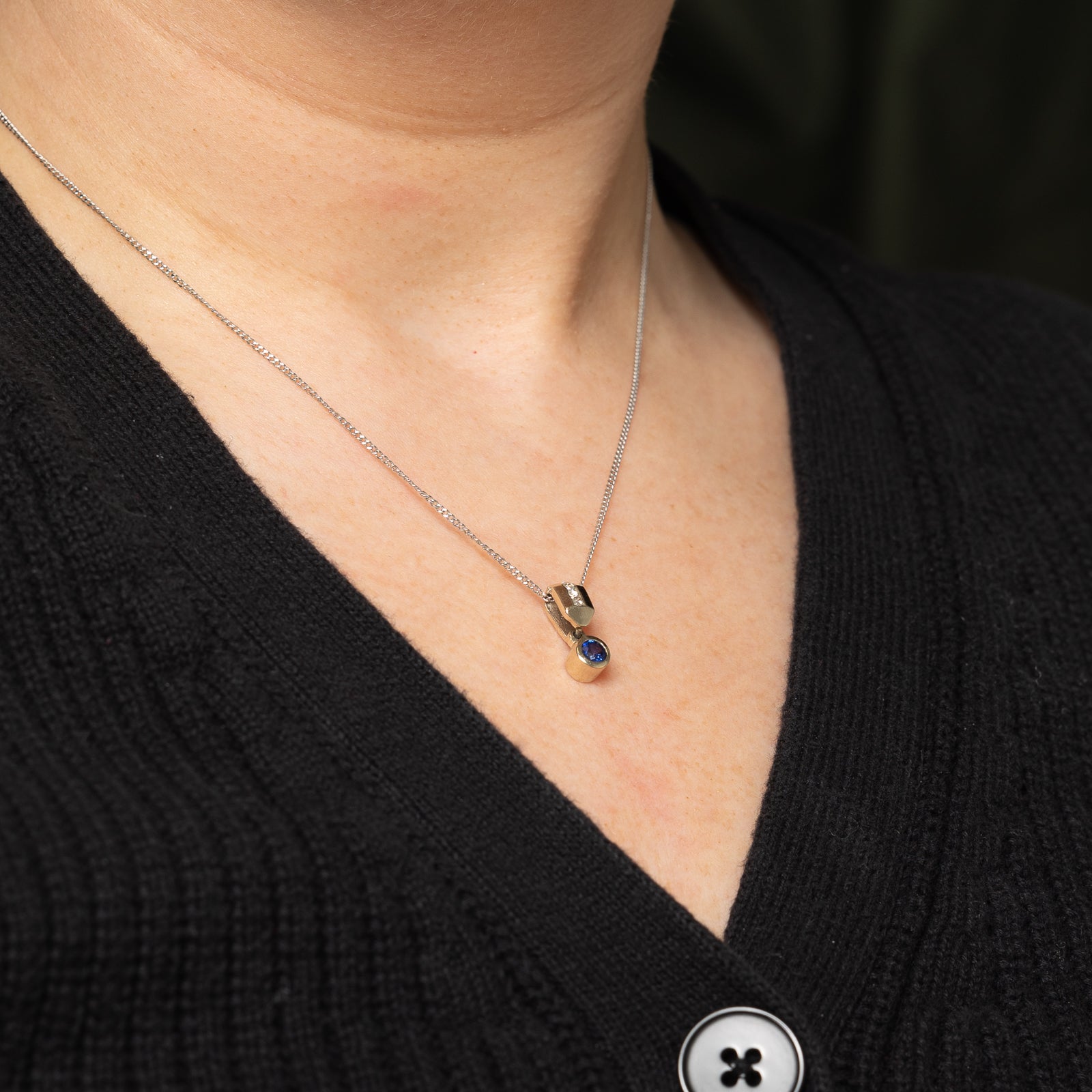 Bezel Set Sapphire & Diamond Pendant Necklace | 0.43ct, 0.12ctw | 18" |
