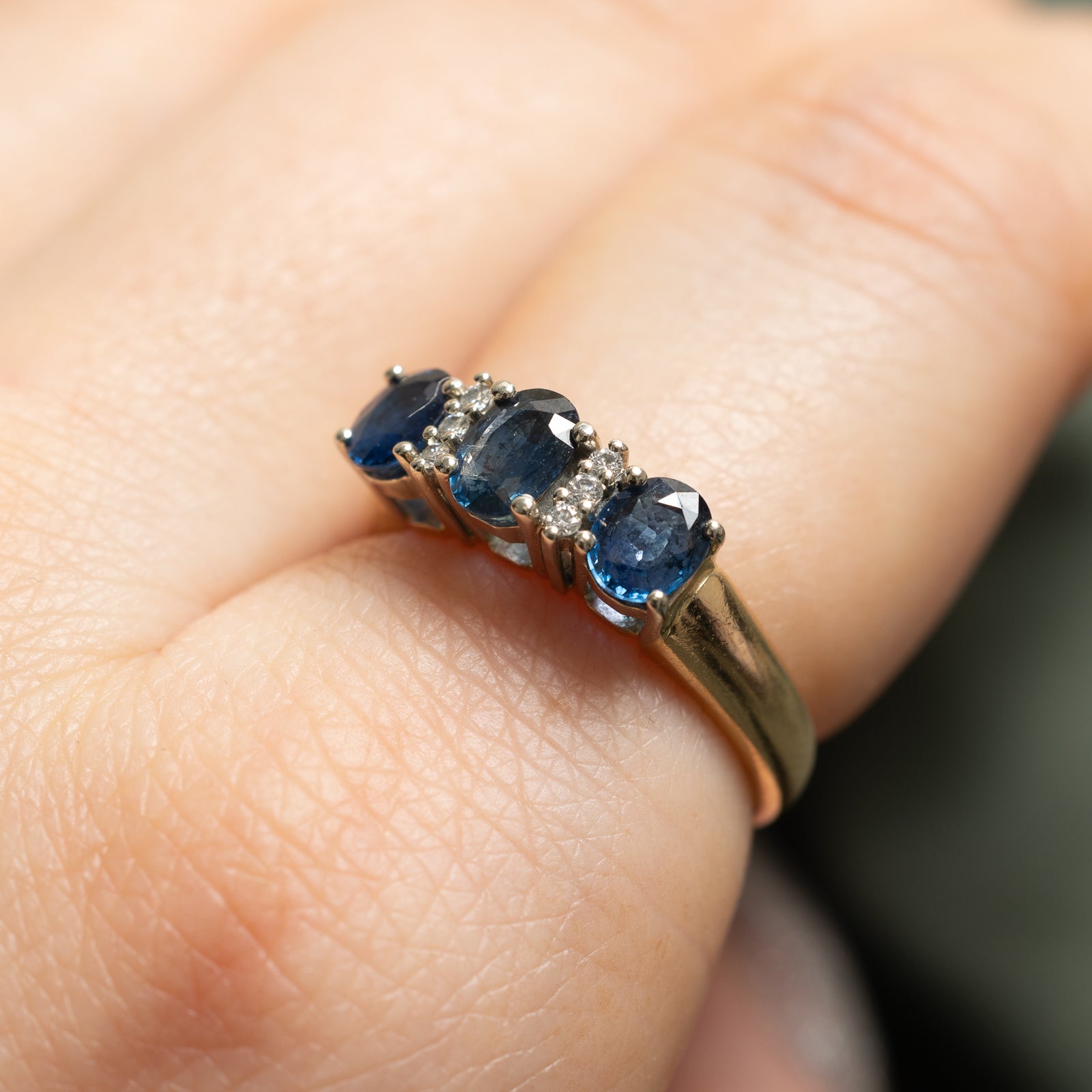 Three Stone Sapphire & Diamond Ring | 1.06ctw, 0.06ctw | SZ 6.5 |