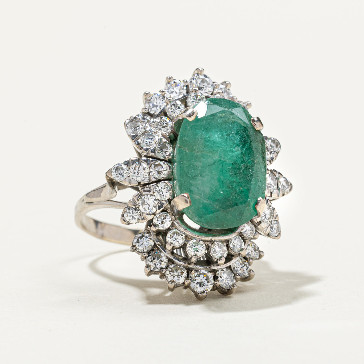 Oval Cut Emerald & Diamond Cocktail Ring | 7.24ct, 1.66ctw | SZ 7.25