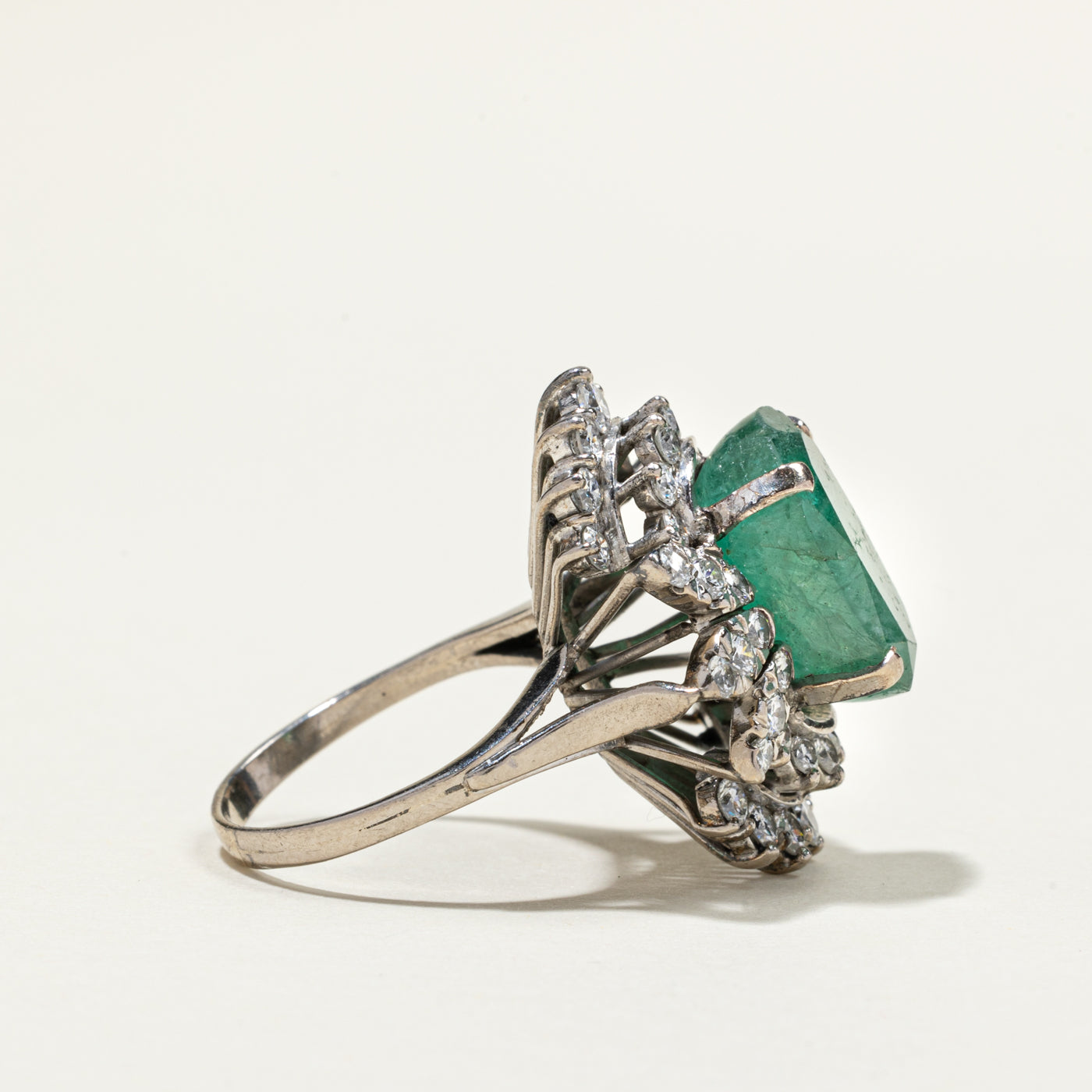 Oval Cut Emerald & Diamond Cocktail Ring | 7.24ct, 1.66ctw | SZ 7.25