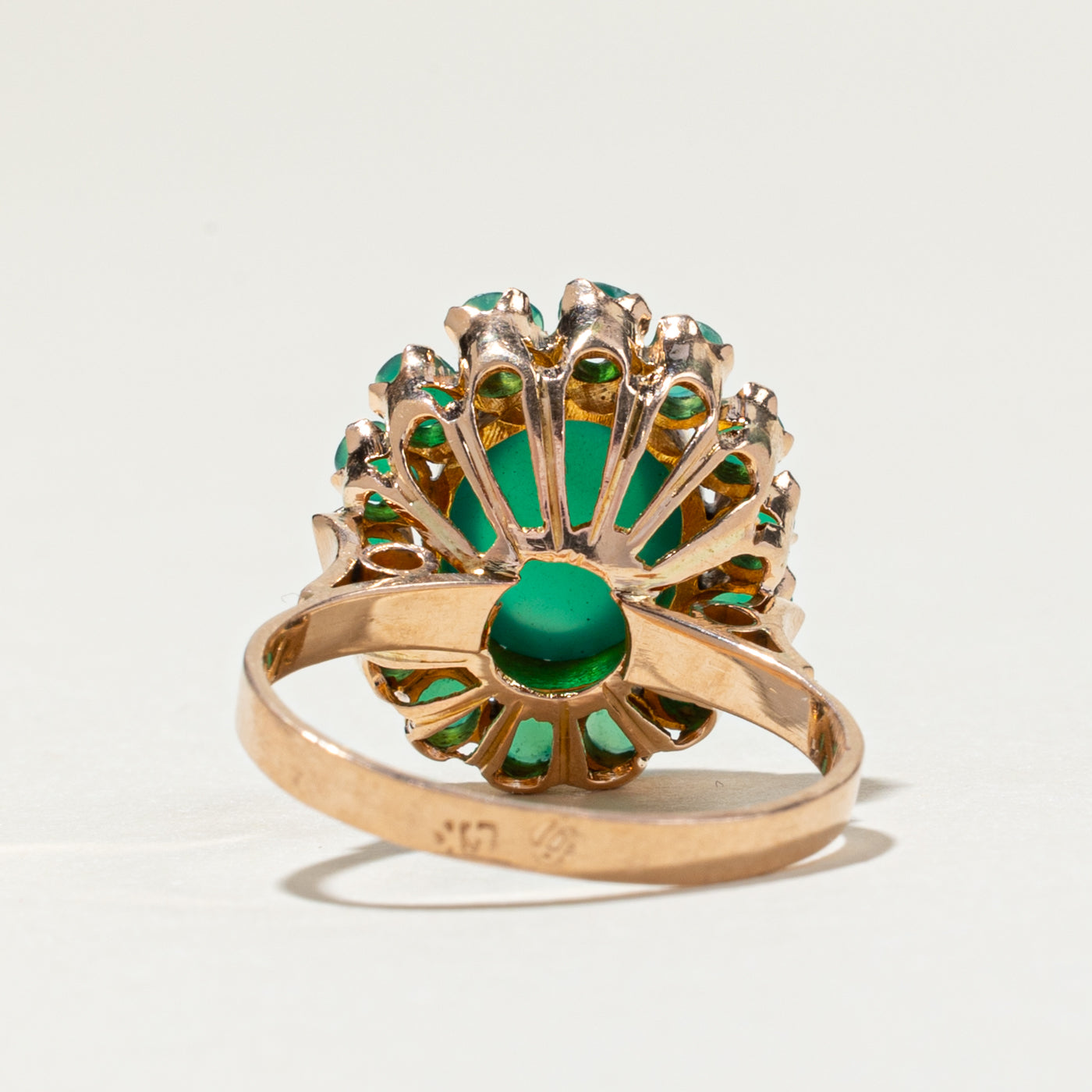 Oval Cut Green Chalcedony Halo Cocktail Ring | 3.24ctw | SZ 7.5