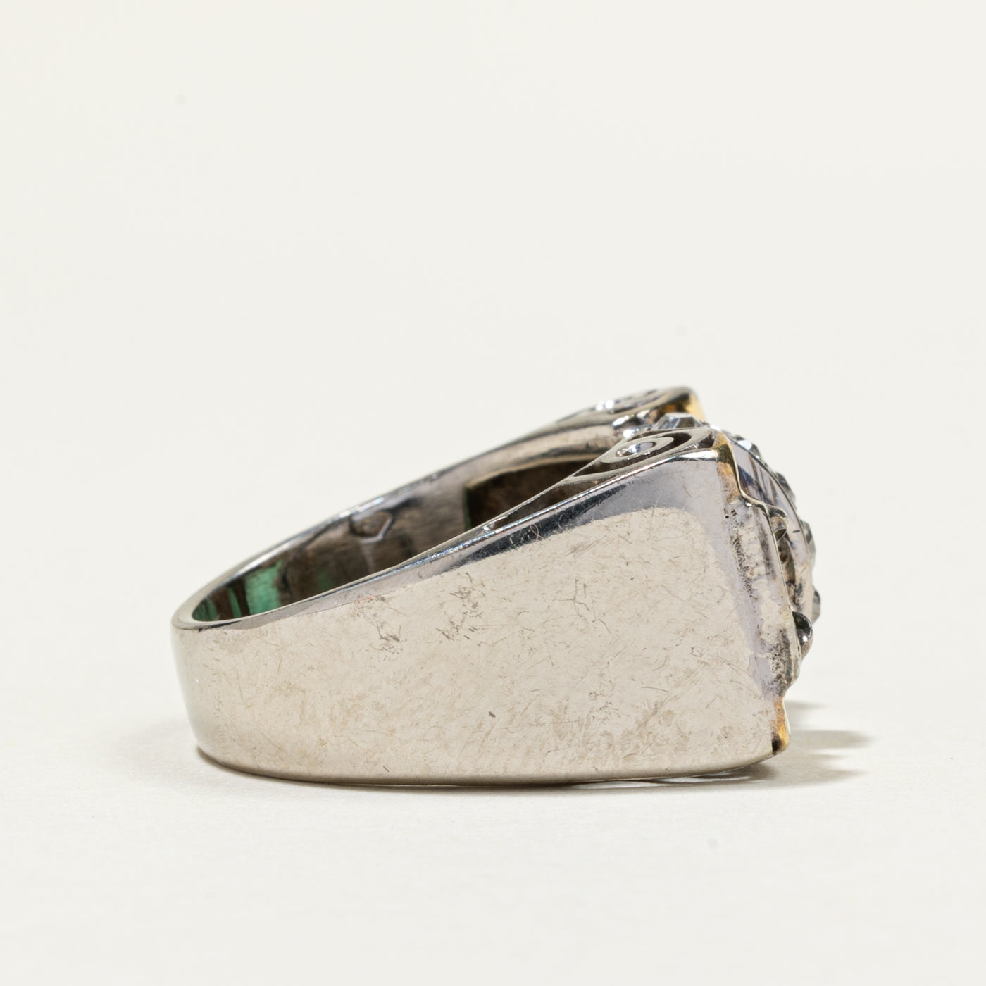 Two Tone Gold Emerald & Diamond Cocktail Ring | 0.57ctw, 0.25ctw | SZ 6.5