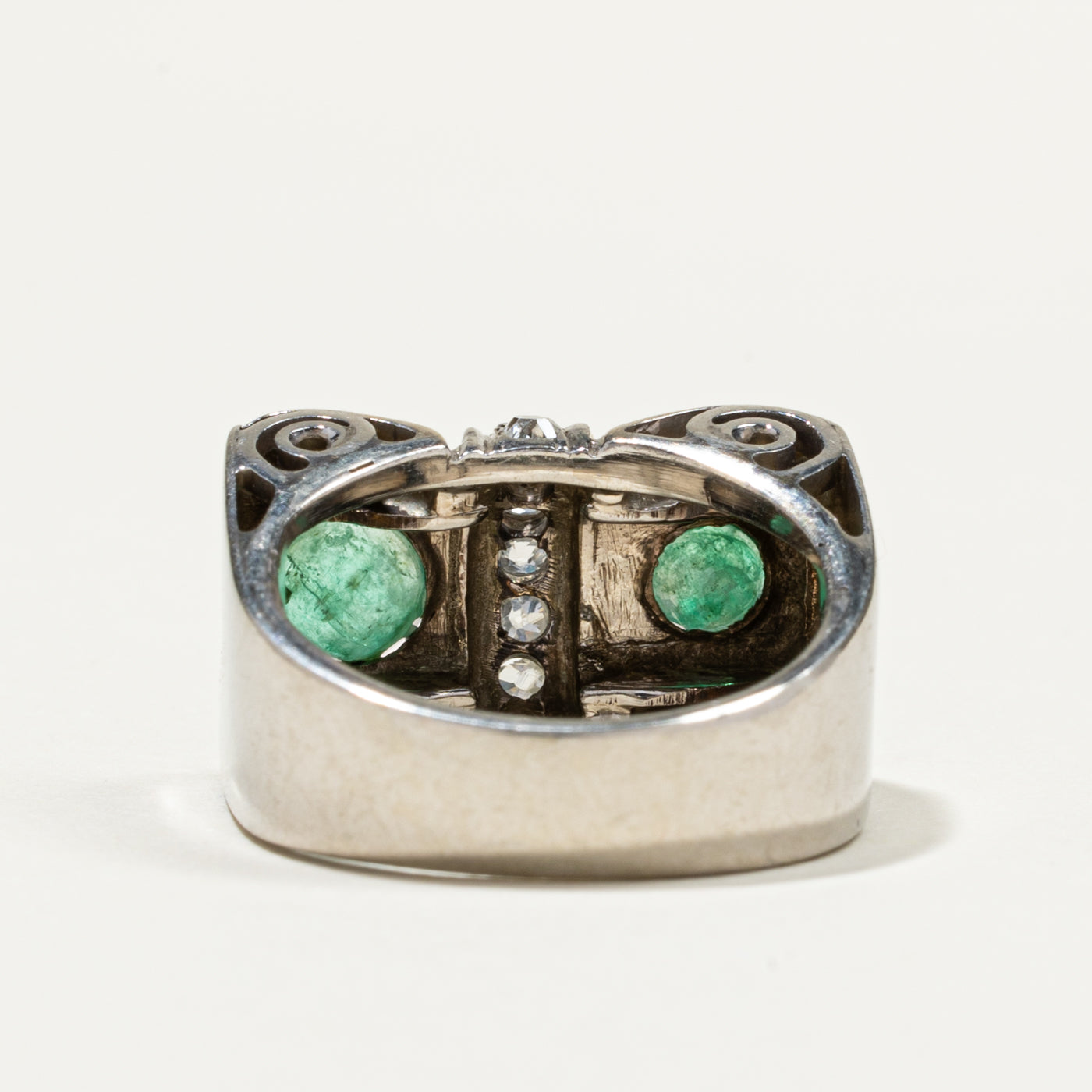Two Tone Gold Emerald & Diamond Cocktail Ring | 0.57ctw, 0.25ctw | SZ 6.5