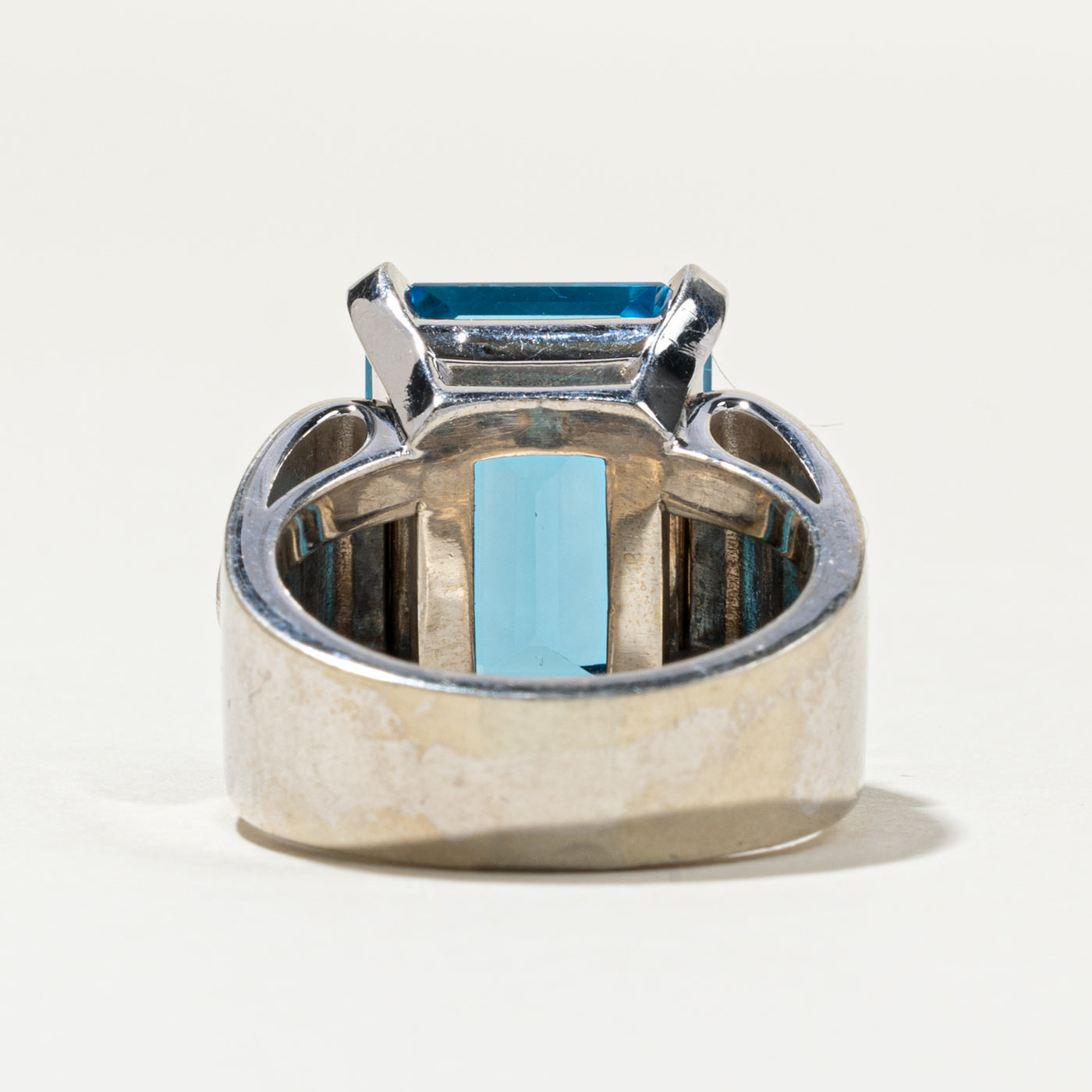 14K Emerald Cut Blue Topaz & Diamond Cocktail Ring | 21.86ct, 0.39ctw | SZ 9