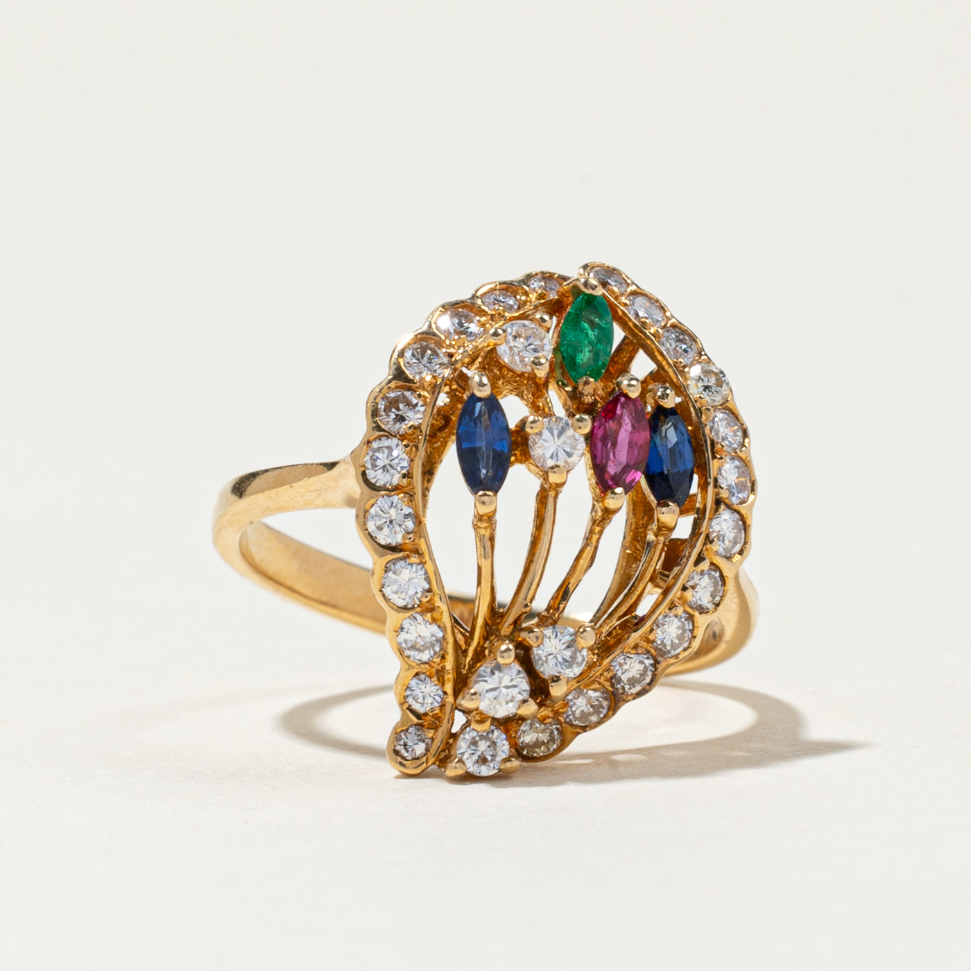18K Multi Gemstone & Diamond Cocktail Ring | 0.34ctw, 0.66ctw | SZ 6.5