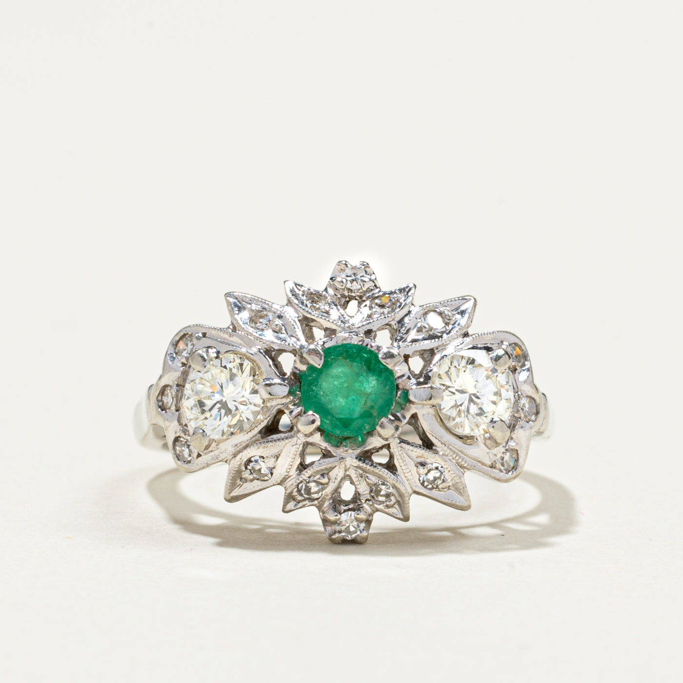 Emerald & Diamond Cluster Cocktail Ring | 0.24ct, 0.59ctw | SZ 5.75