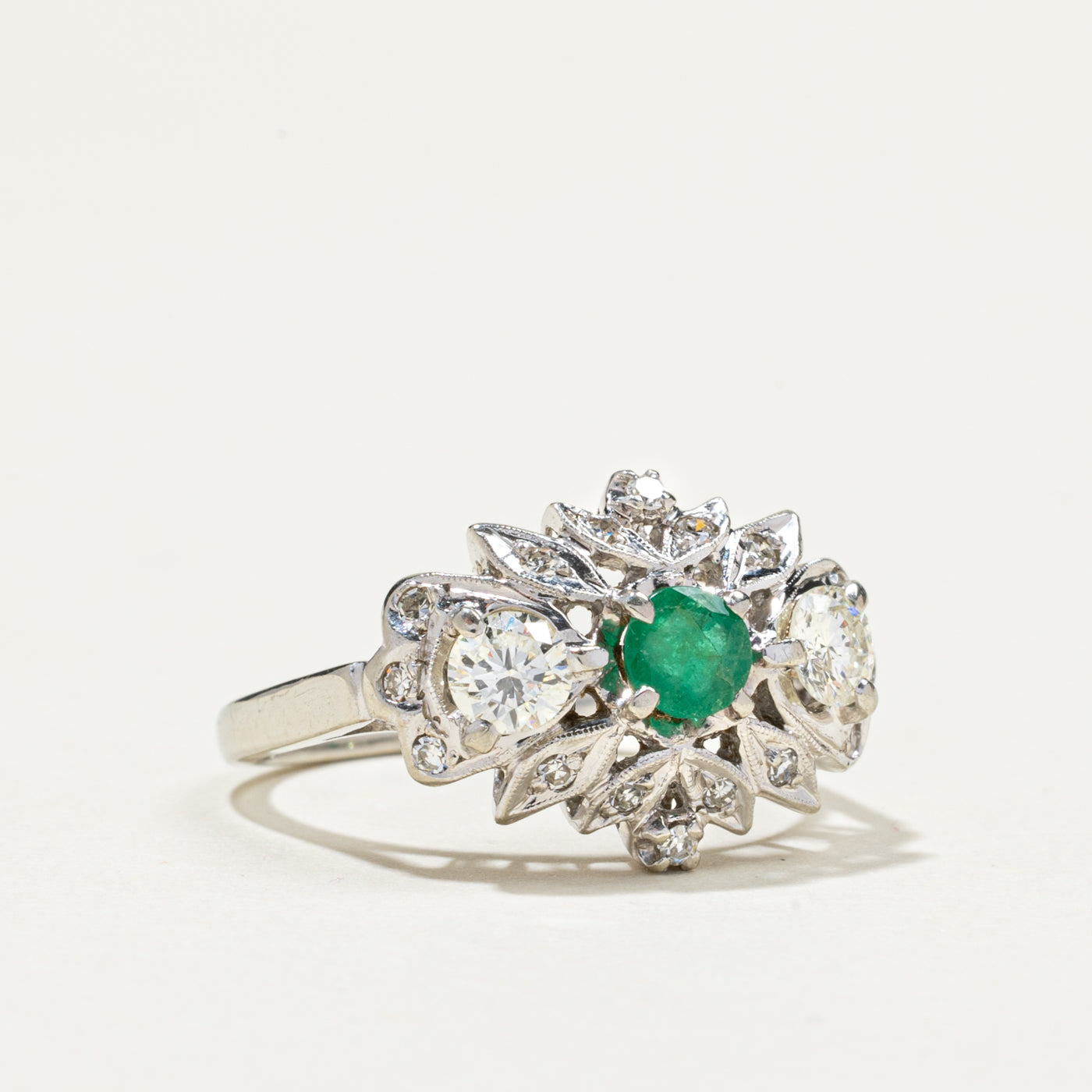 Emerald & Diamond Cluster Cocktail Ring | 0.24ct, 0.59ctw | SZ 5.75